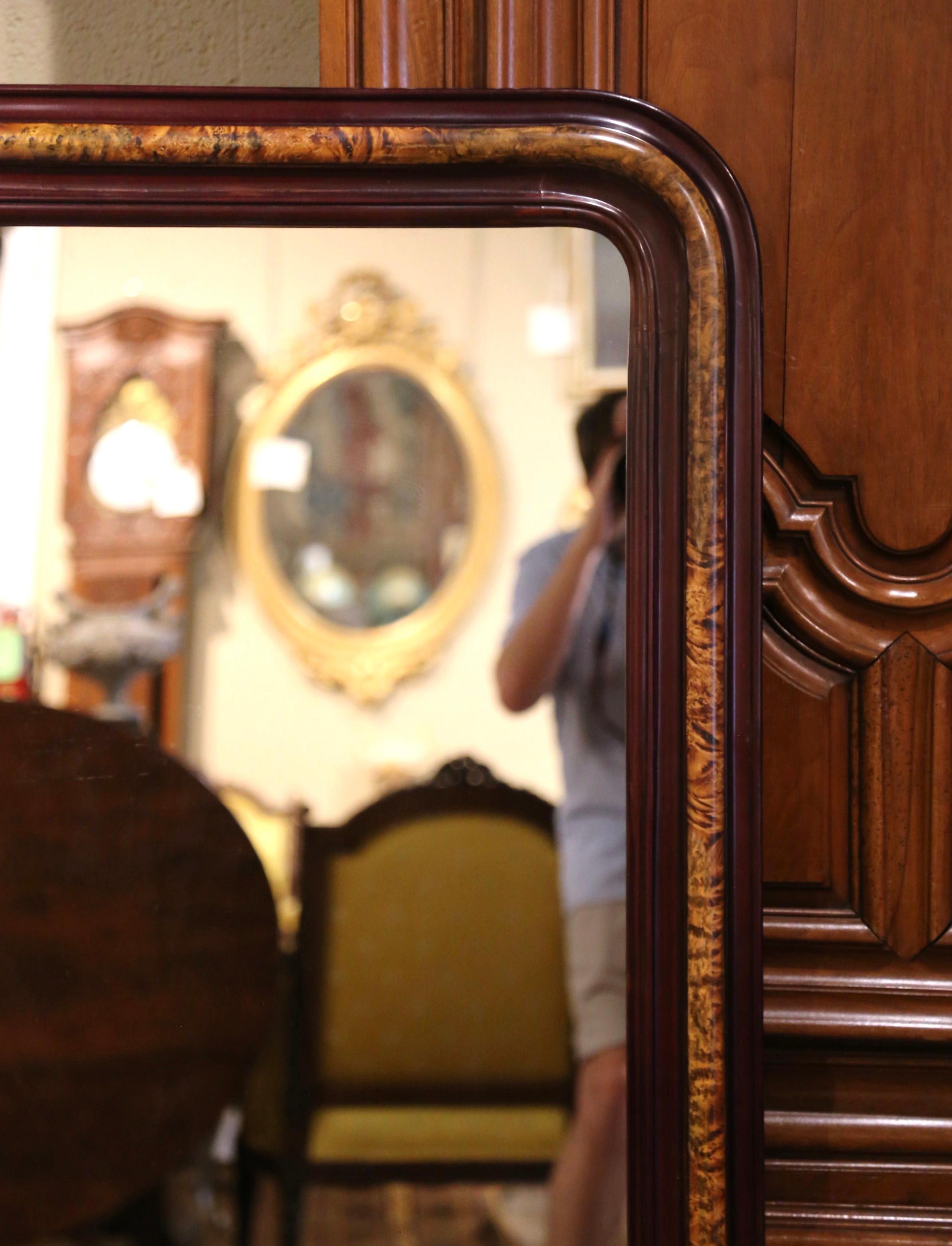 Hand-Crafted 19th Century Louis Philippe Two-Tone Faux Burl Wood Wall Mirror For Sale