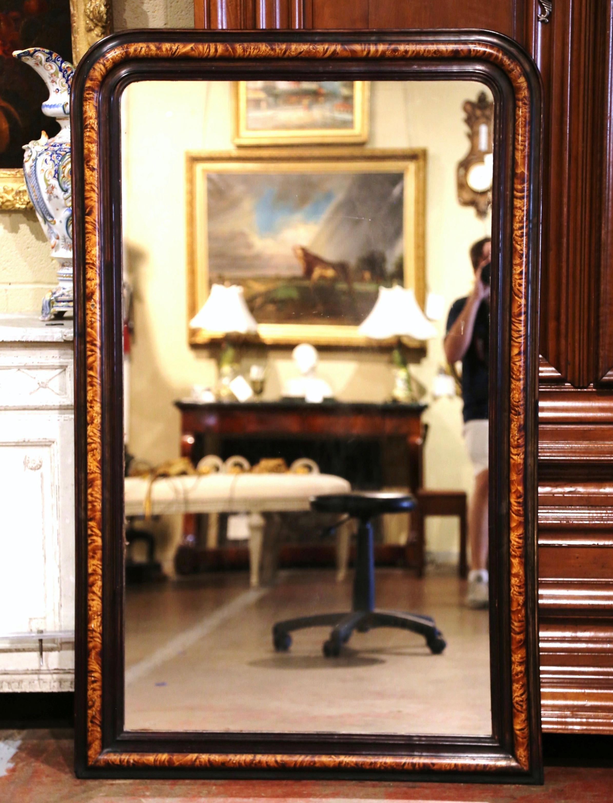 19th Century Louis Philippe Two-Tone Faux Burl Wood Wall Mirror In Excellent Condition In Dallas, TX