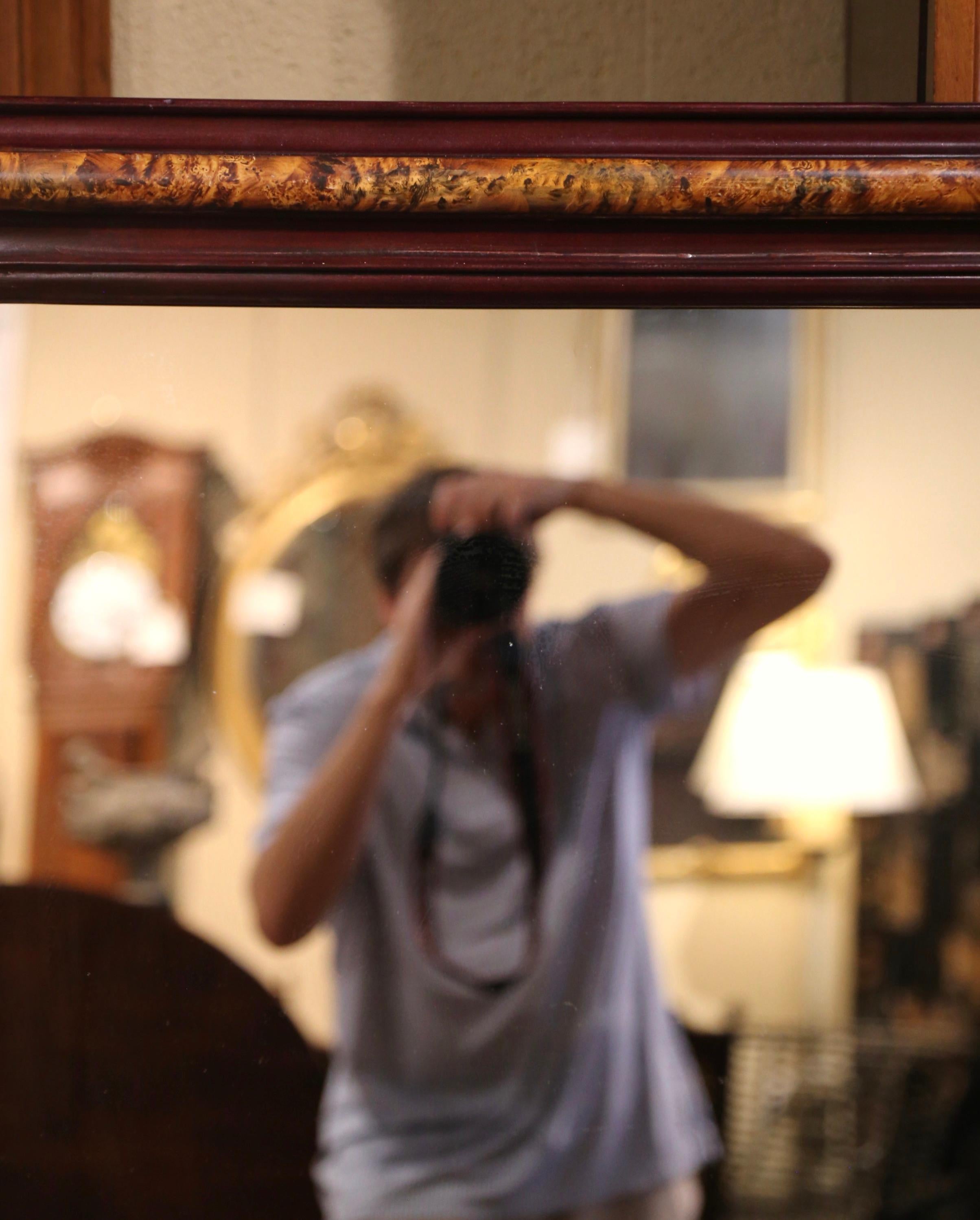 19th Century Louis Philippe Two-Tone Faux Burl Wood Wall Mirror For Sale 2