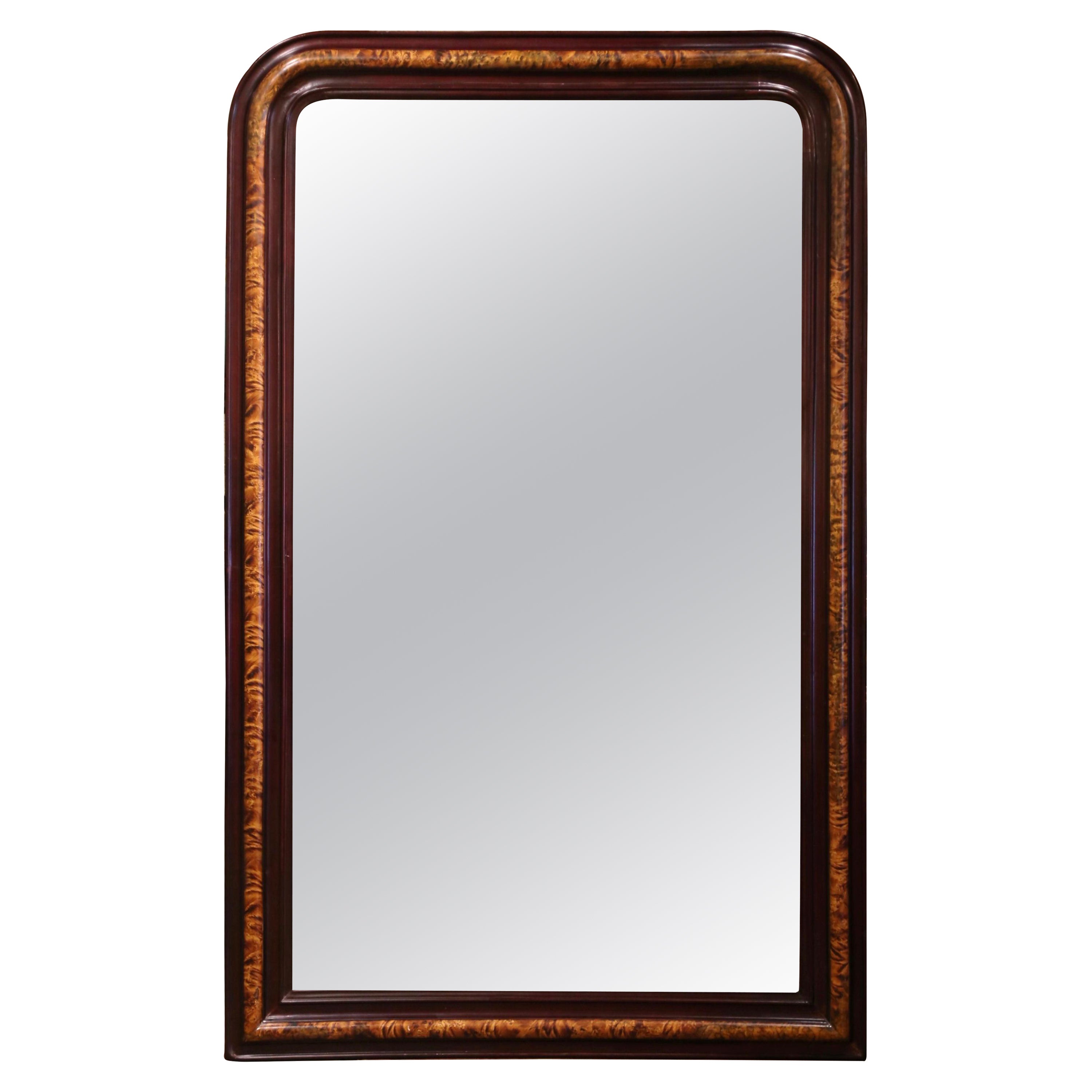 Espejo de Pared de Madera de Burl Faux Bicolor Louis Philippe del Siglo XIX