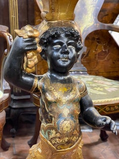 19th Century Louis Philippe Venetian Moor Gueridon Pedestal Lacquered Gilt, 1840