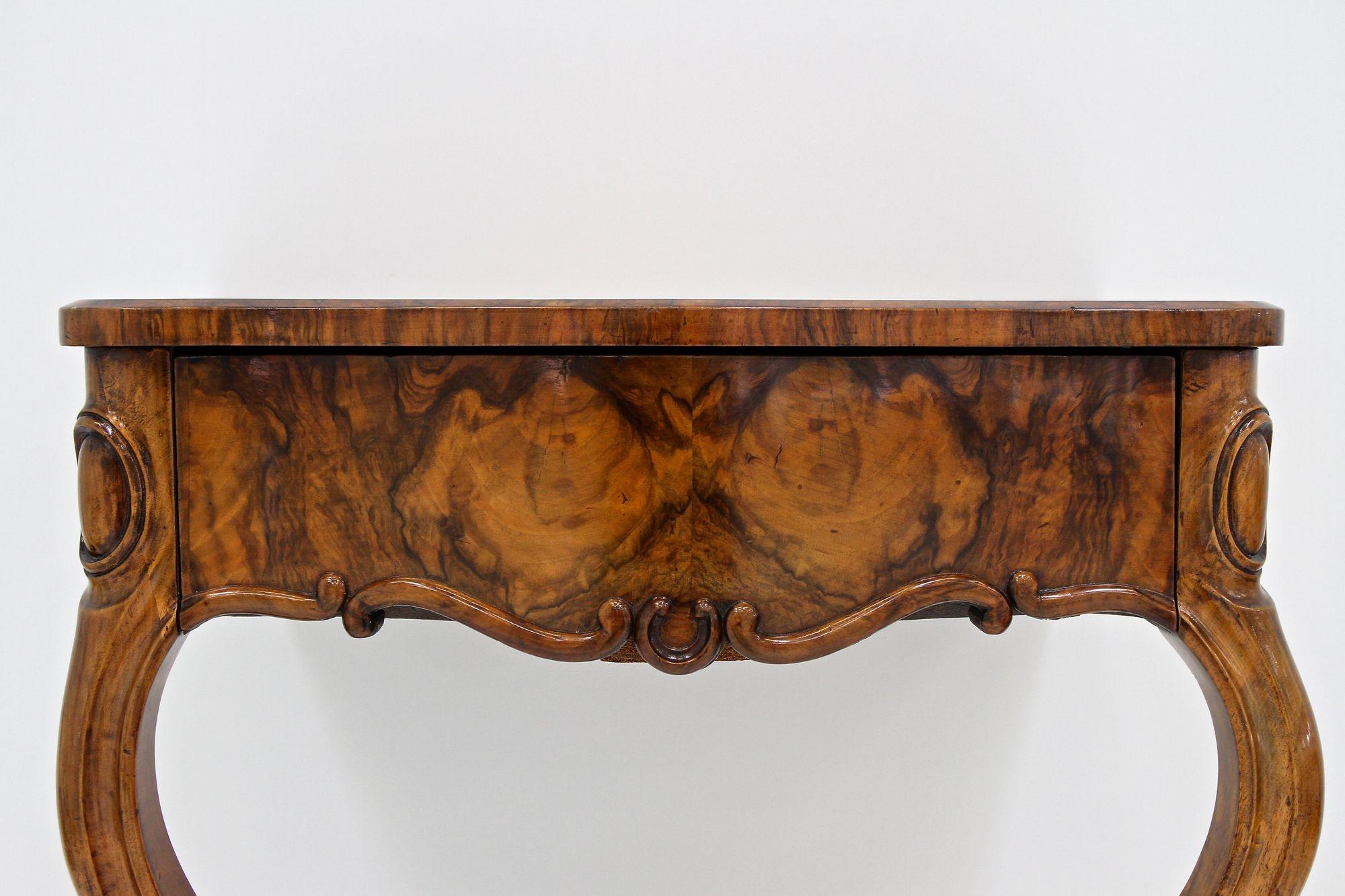 Polished 19th Century Louis Philippe Wall Console Table With Drawer, Austria ca. 1860 For Sale