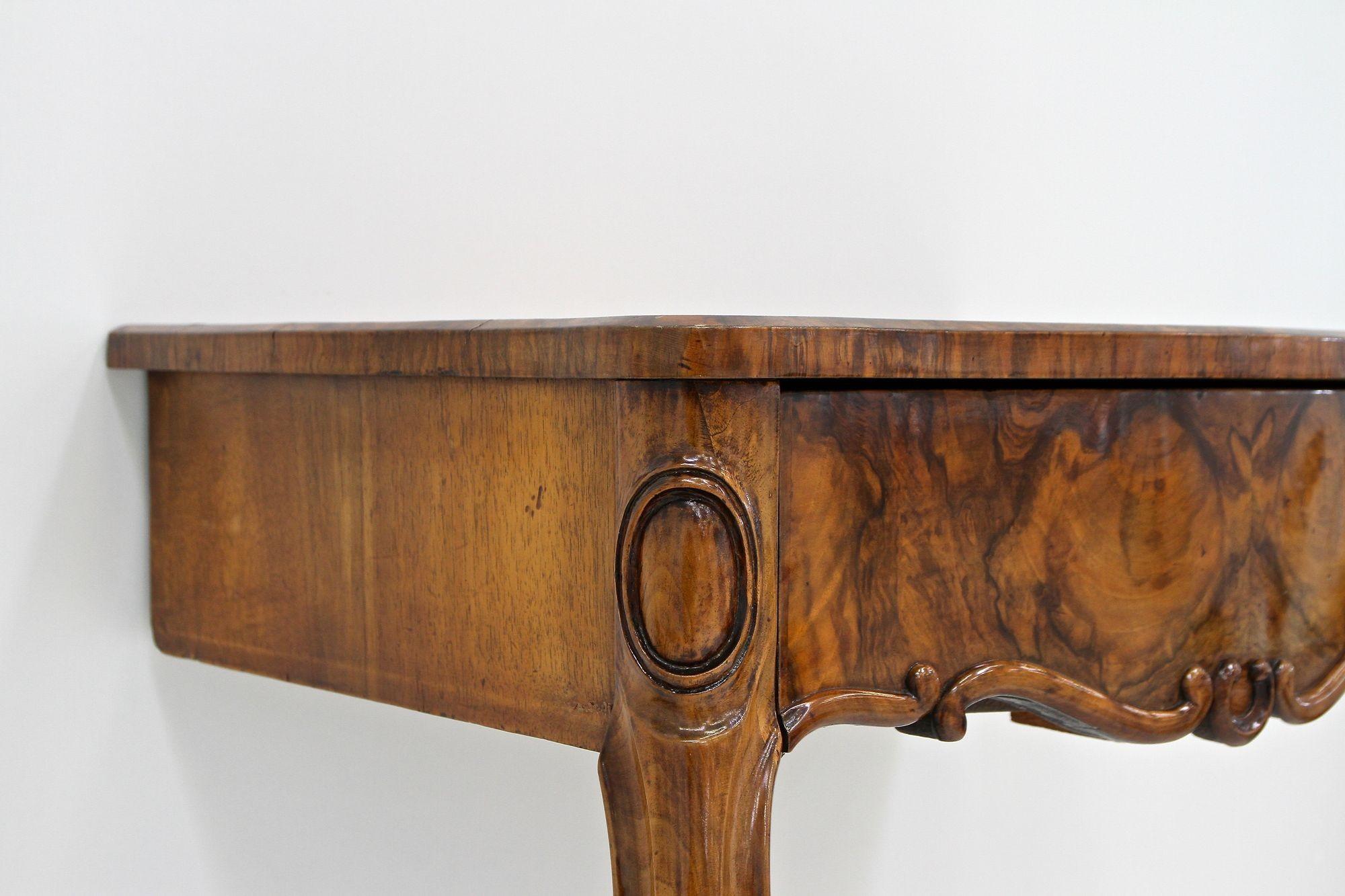 Nutwood 19th Century Louis Philippe Wall Console Table With Drawer, Austria ca. 1860 For Sale