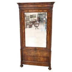 19th Century Louis Philippe Walnut Antique Wardrobe or Armoire with Mirror
