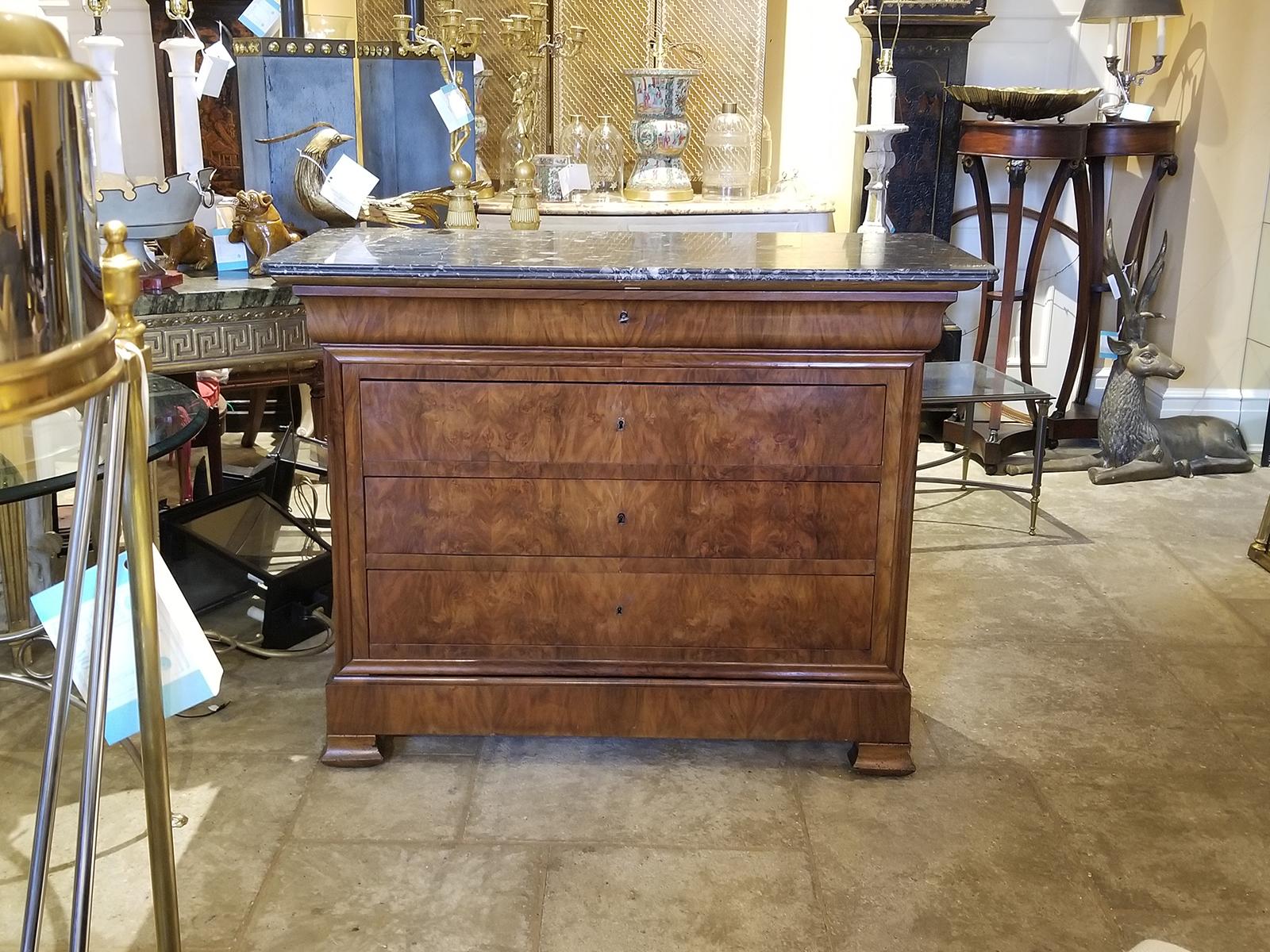 19th century Louis Philippe walnut commode with marble top.