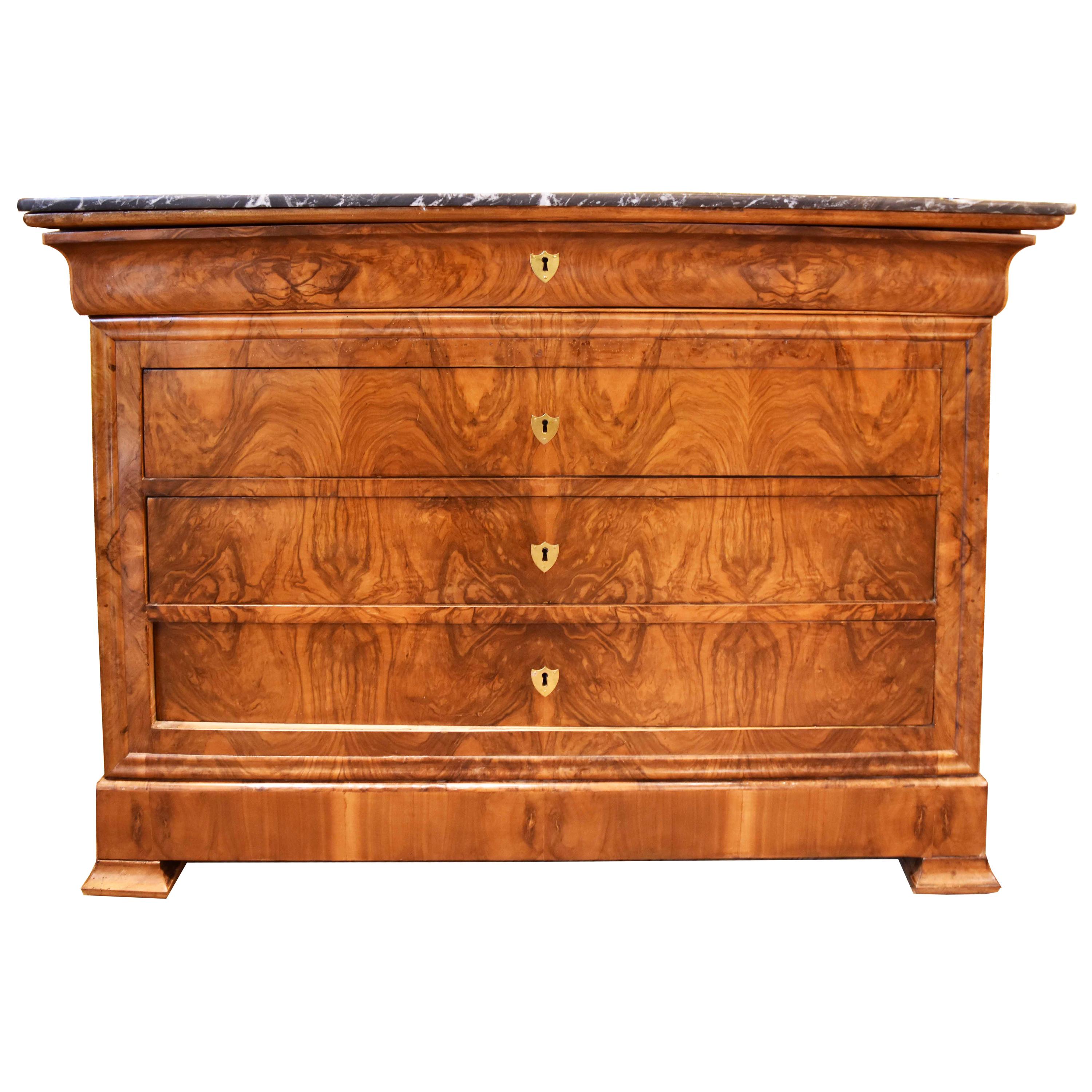 19th Century Louis Philippe Walnut Commode with Marble Top For Sale