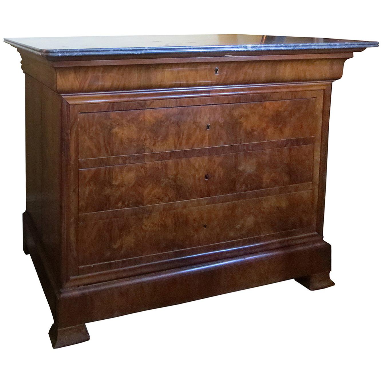 19th Century Louis Philippe Walnut Commode with Marble Top