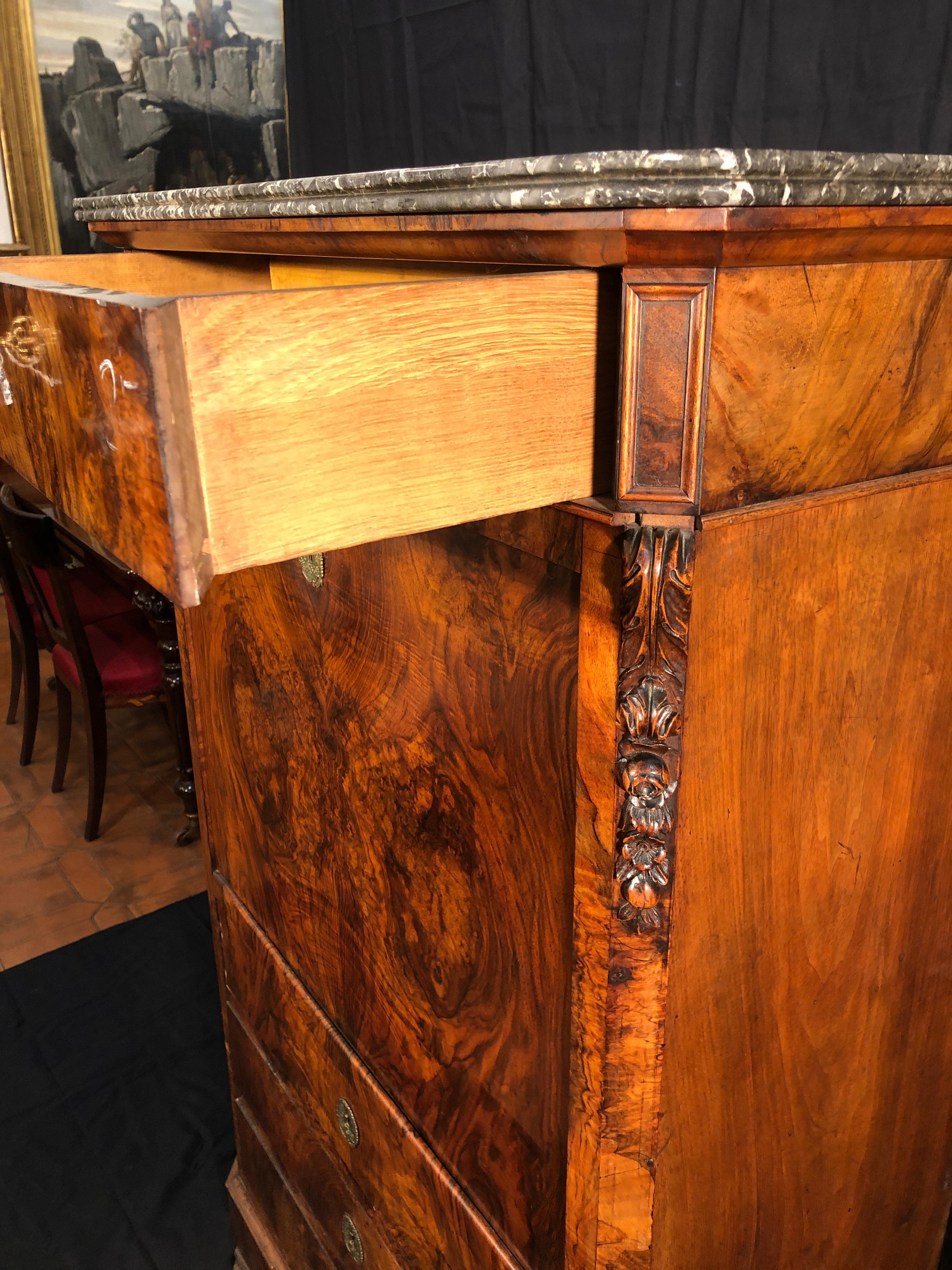 19th Century France Louis Philippe Walnut Secretaire Marble Top, 1840s For Sale 5