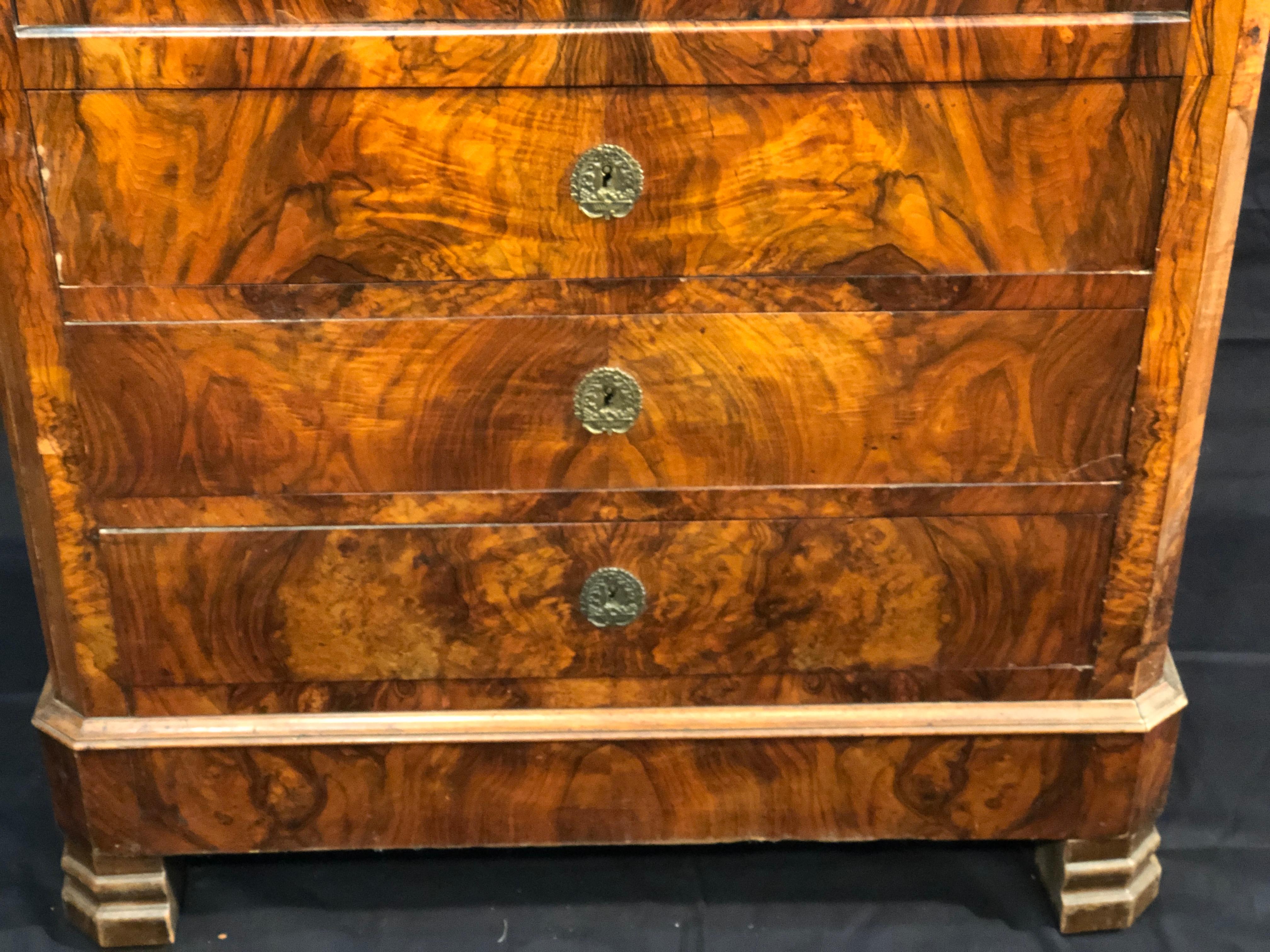 Mid-19th Century 19th Century France Louis Philippe Walnut Secretaire Marble Top, 1840s For Sale