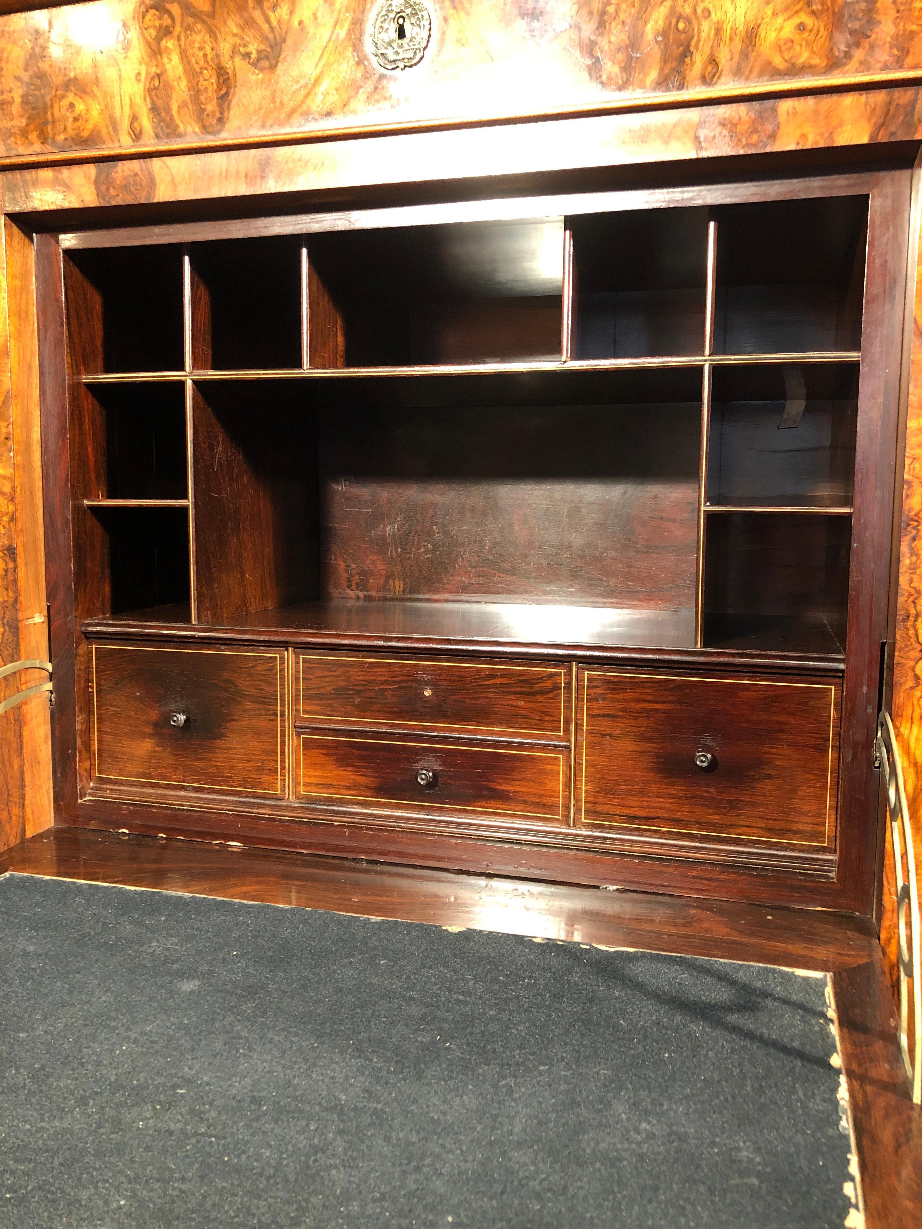 19th Century France Louis Philippe Walnut Secretaire Marble Top, 1840s For Sale 2