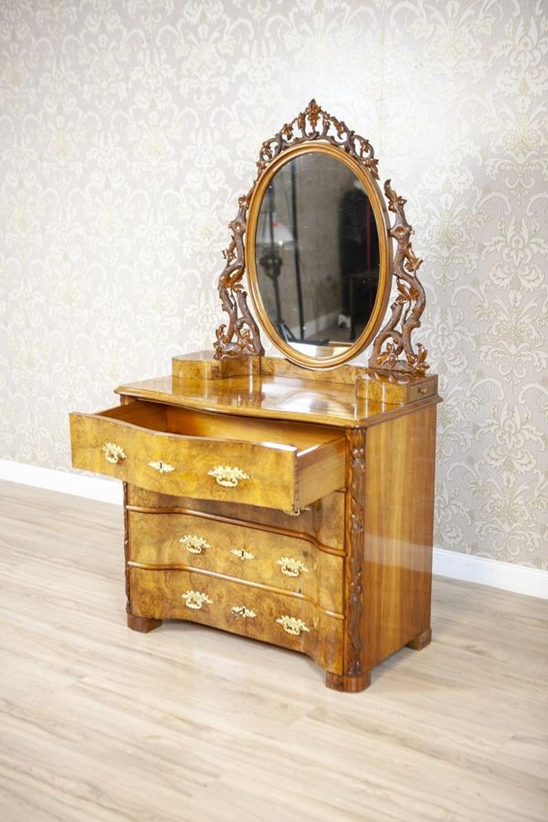 French Louis Philippe Walnut Wood & Veneer Dressing Table, Late 19th Century For Sale