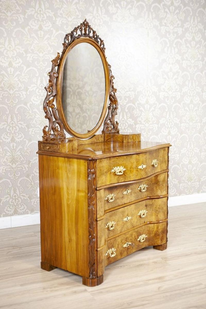 Louis Philippe Walnut Wood & Veneer Dressing Table, Late 19th Century In Good Condition For Sale In Opole, PL