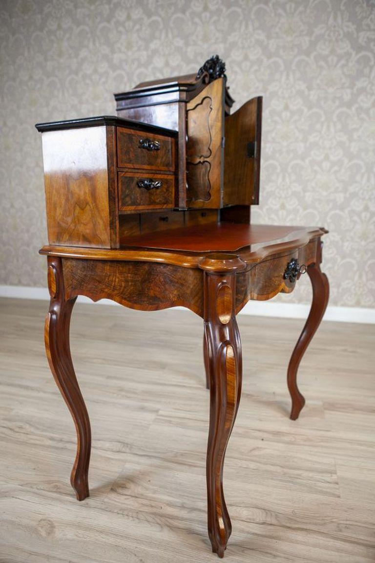 Polished 19th-Century Louis Philippe Walnut Wood & Veneer Secretary Desk After Renovation For Sale