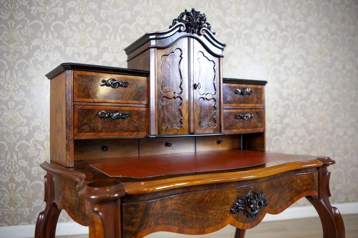 19th-Century Louis Philippe Walnut Wood & Veneer Secretary Desk After Renovation In Good Condition For Sale In Opole, PL