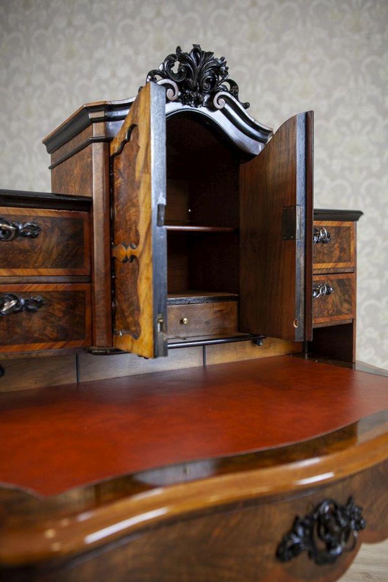 19th-Century Louis Philippe Walnut Wood & Veneer Secretary Desk After Renovation For Sale 1