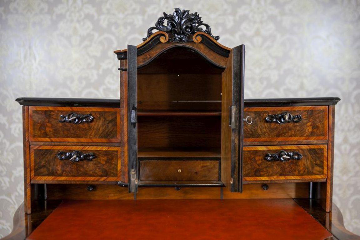 19th-Century Louis Philippe Walnut Wood & Veneer Secretary Desk After Renovation For Sale 2