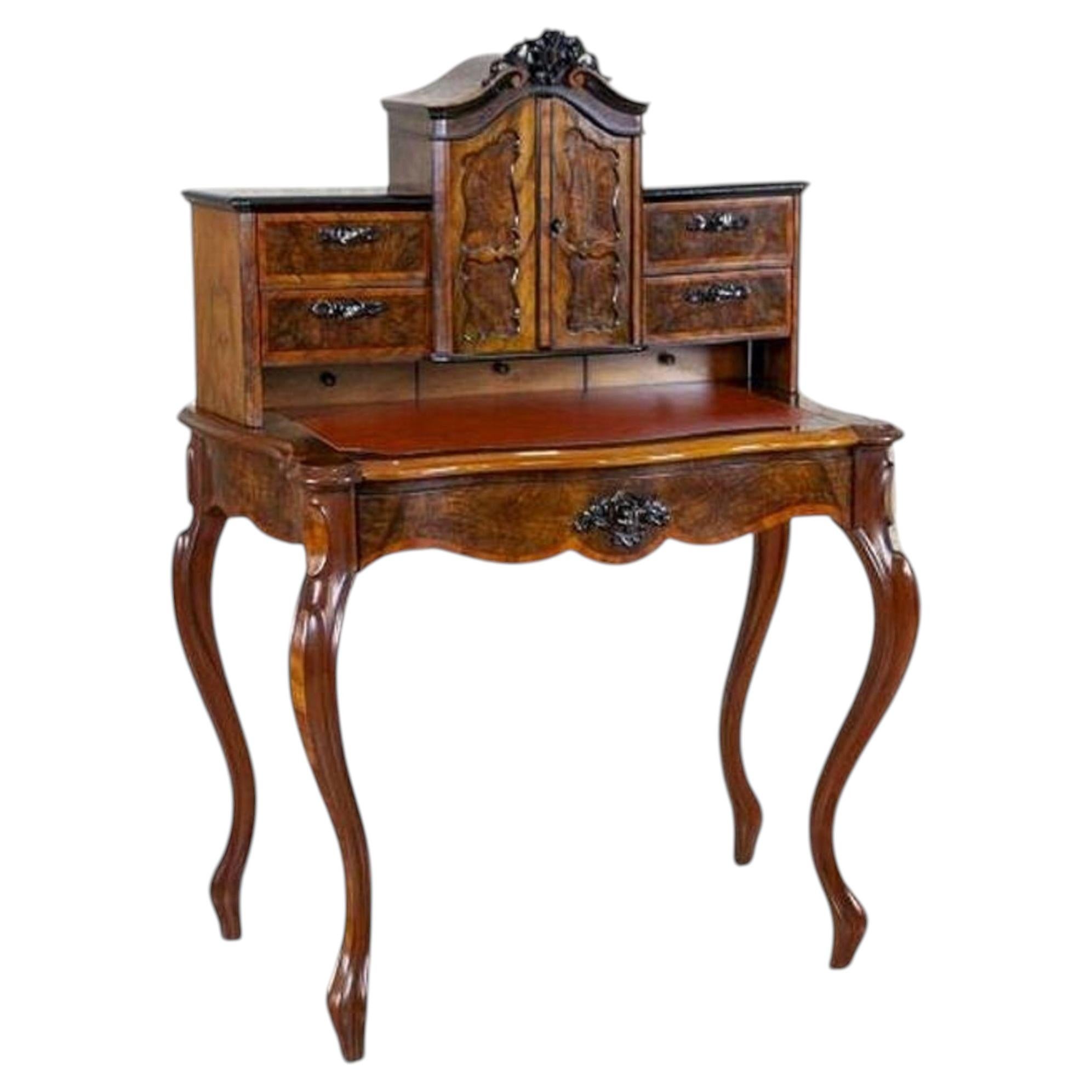 19th-Century Louis Philippe Walnut Wood & Veneer Secretary Desk After Renovation