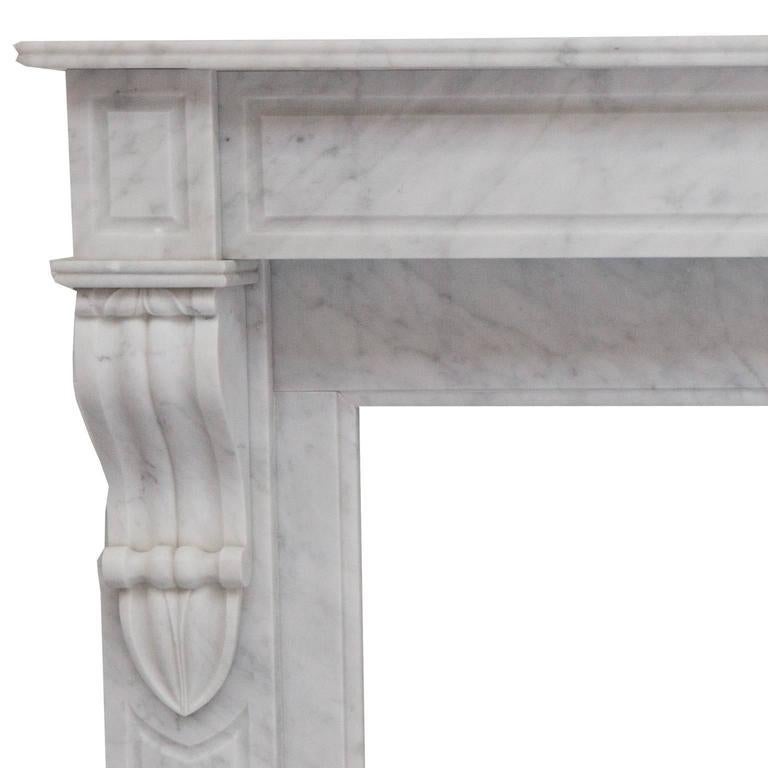Hand-Carved 19th Century Louis Phillipe Carrara Marble Fireplace Mantel For Sale