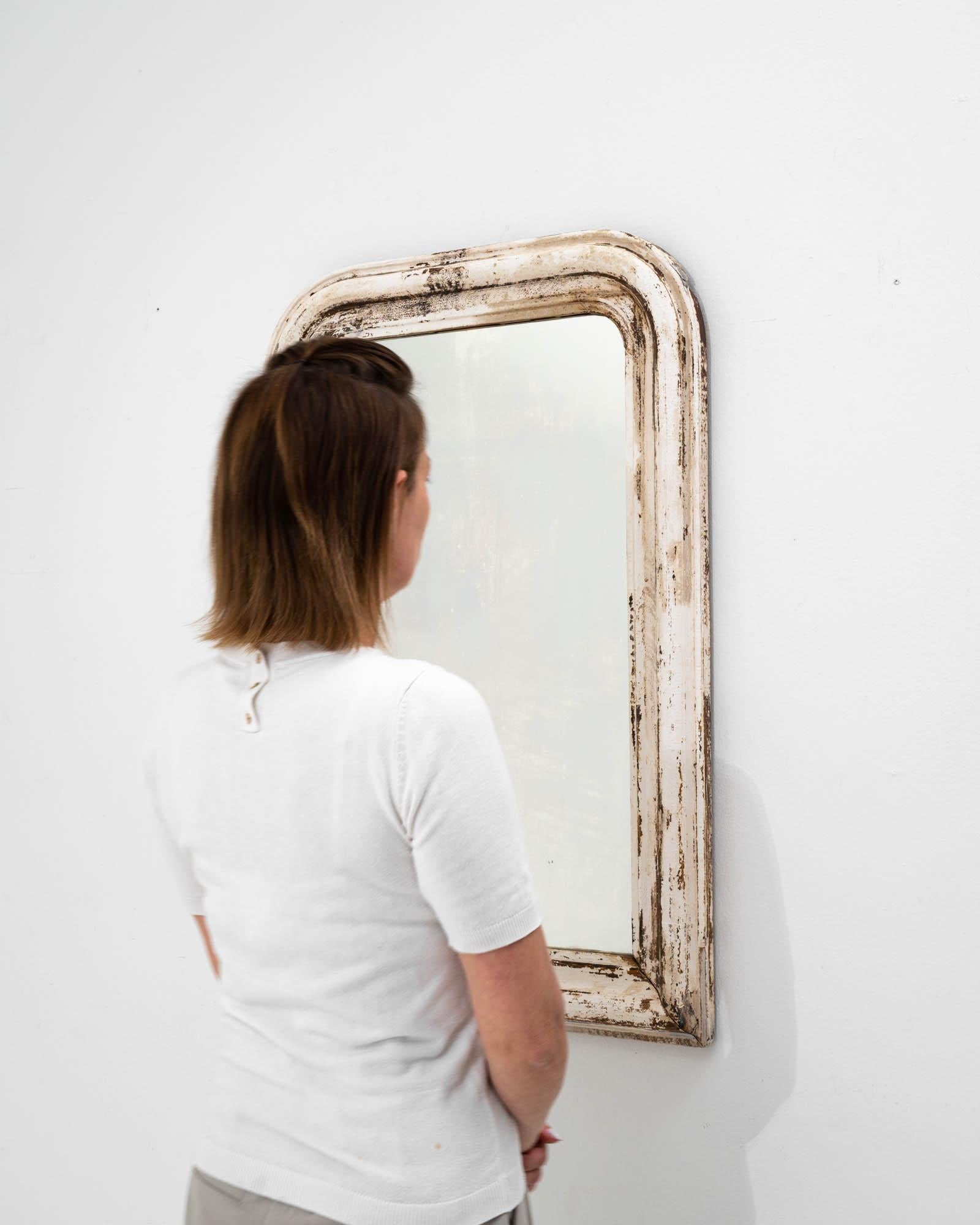 Patiné Miroir blanc patiné Louis Phillipe français du 19ème siècle
