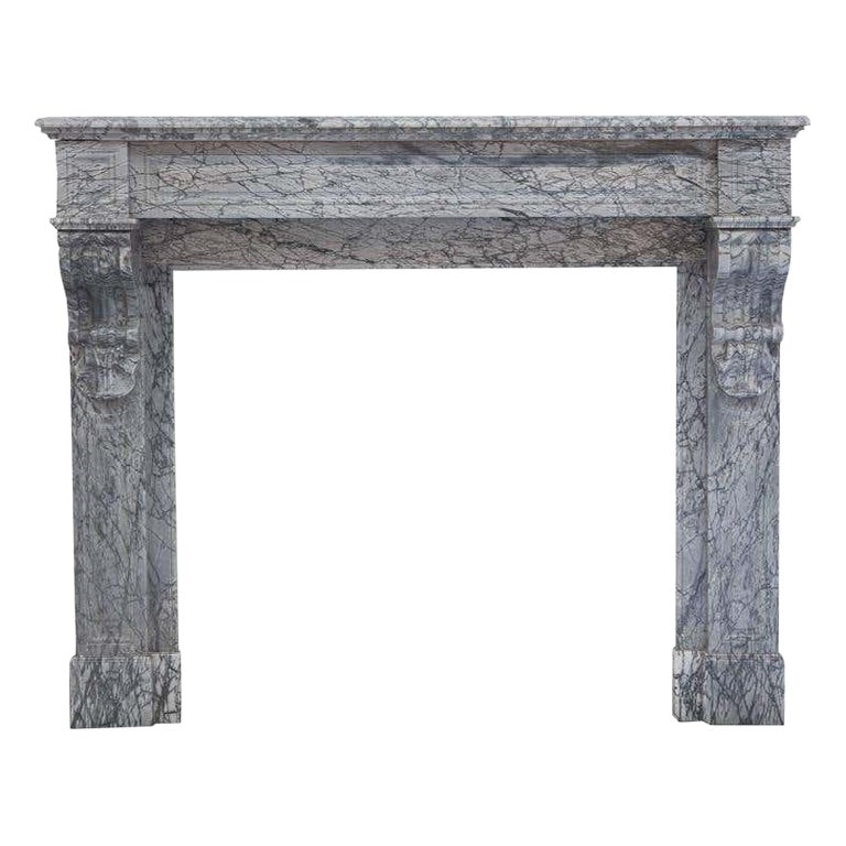 Repisa de chimenea de mármol Bardiglio italiano Louis Phillipe del siglo XIX
