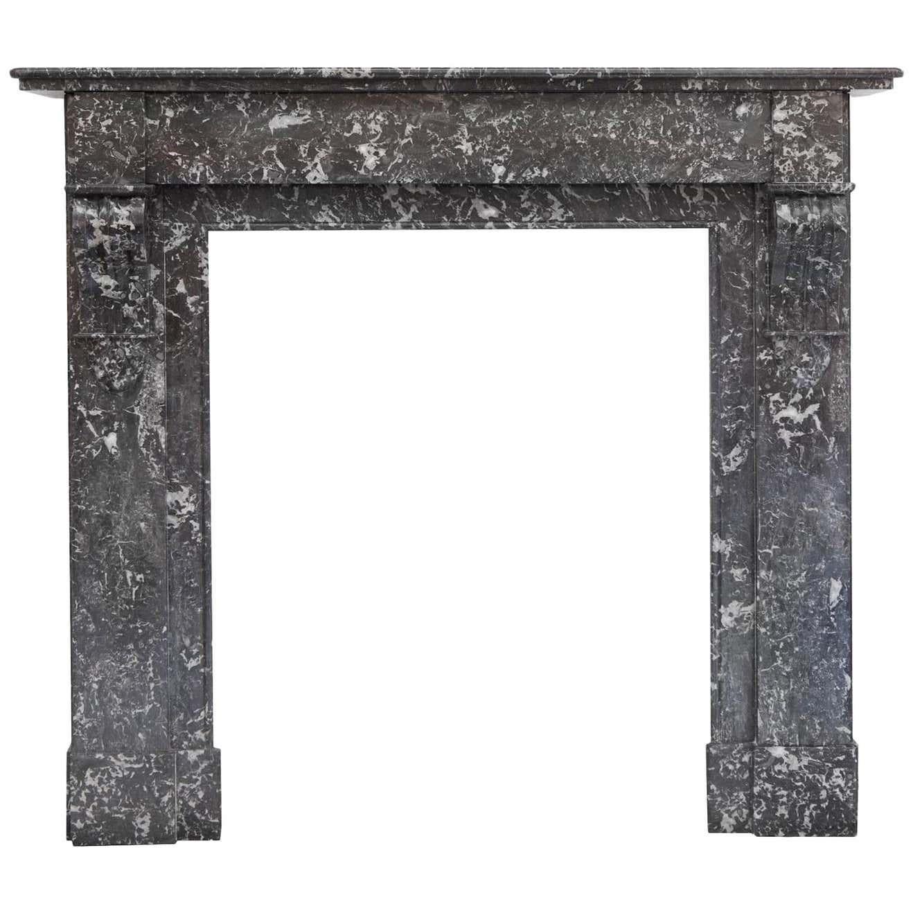 Unique rare 19th century antique French Louis Phillipe fireplace mantel. Hand carved in desirable style Anne's marble. Simple jambs and Frieze with elegantly carved corbels. Full measurements: Shelf width: 56
