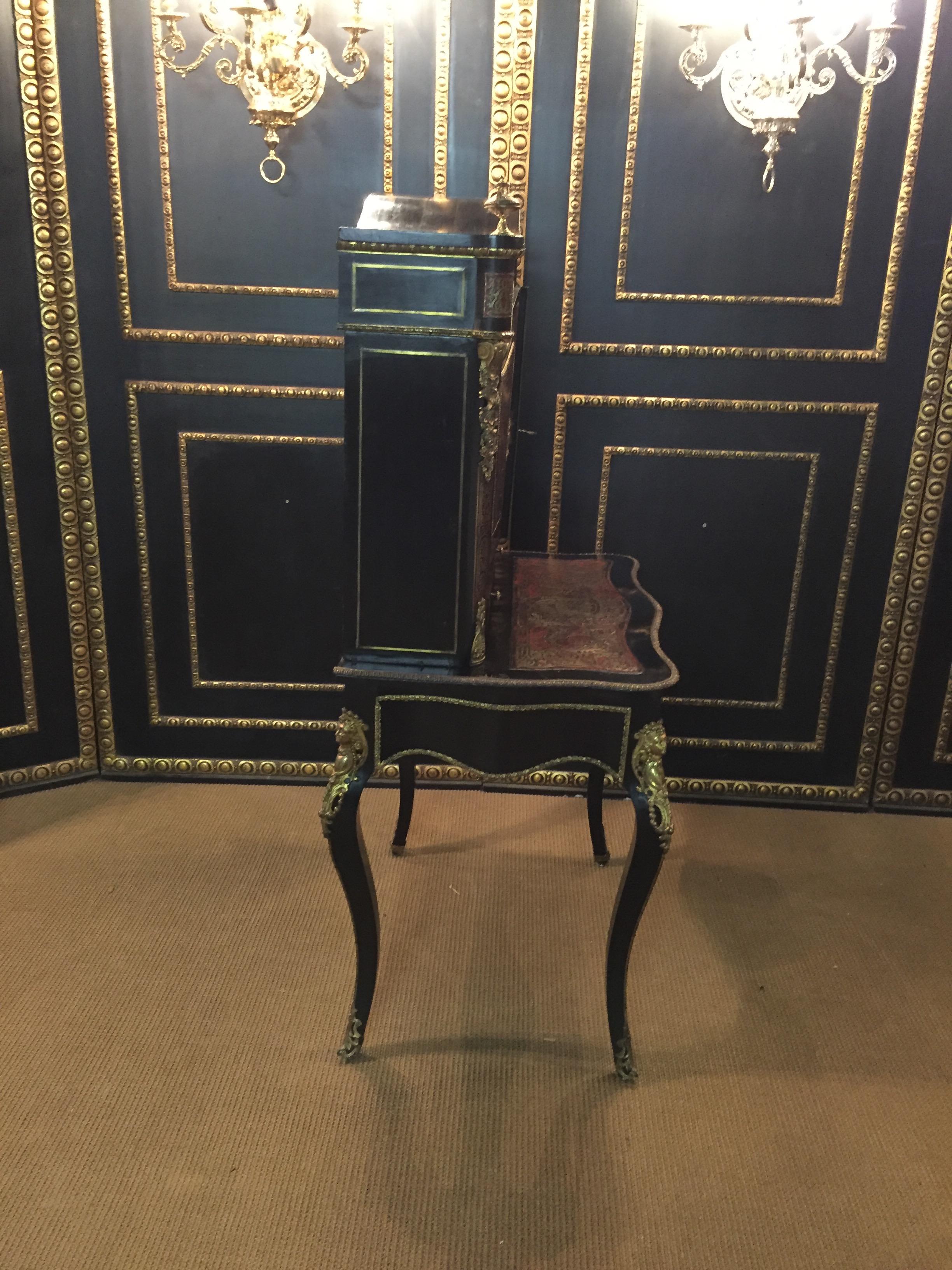 19th Century Antique Louis Quatorze Napoleon III Boulle Meuble Secretary Bronzed For Sale 7