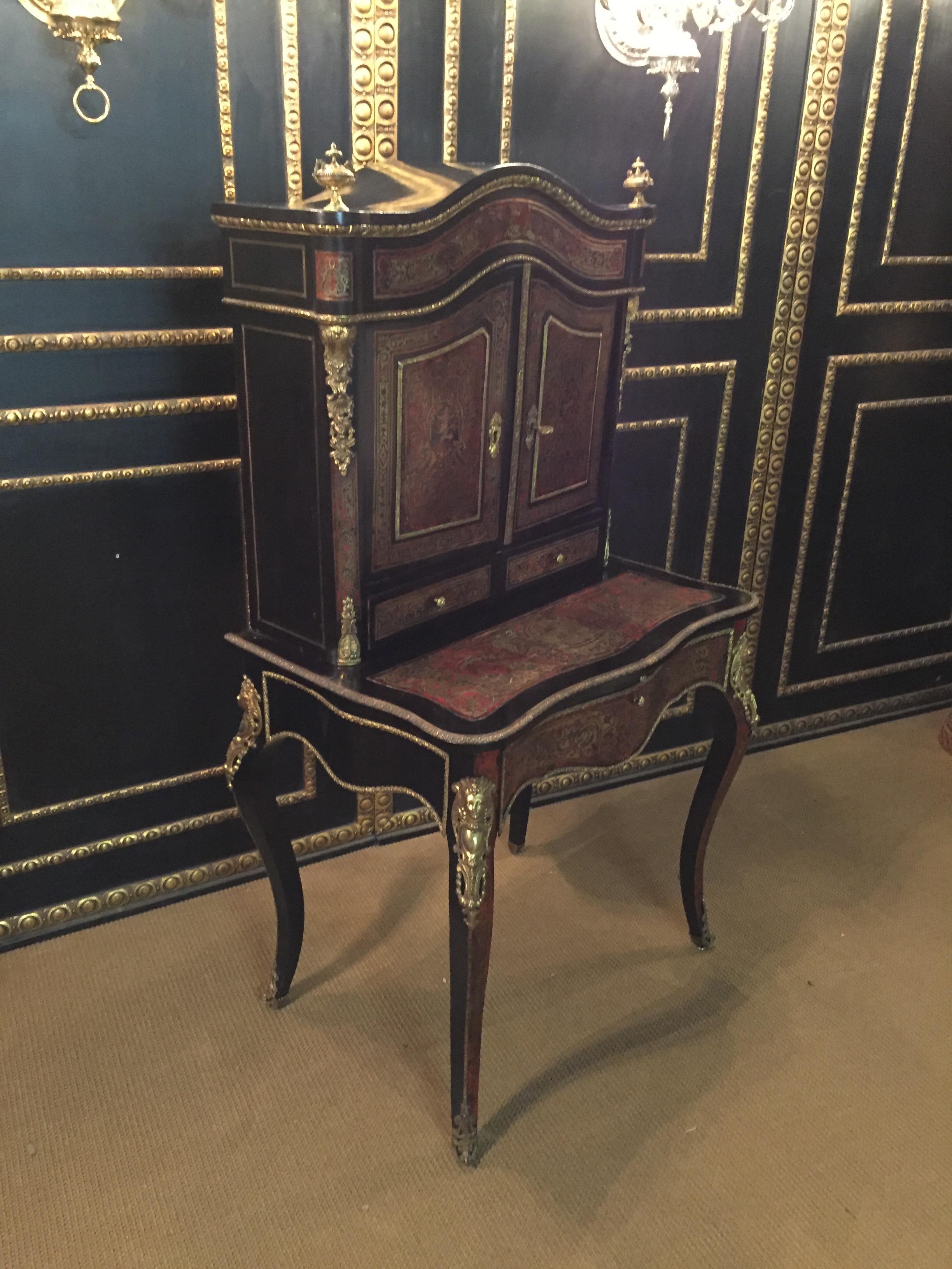 Oak 19th Century Antique Louis Quatorze Napoleon III Boulle Meuble Secretary Bronzed For Sale