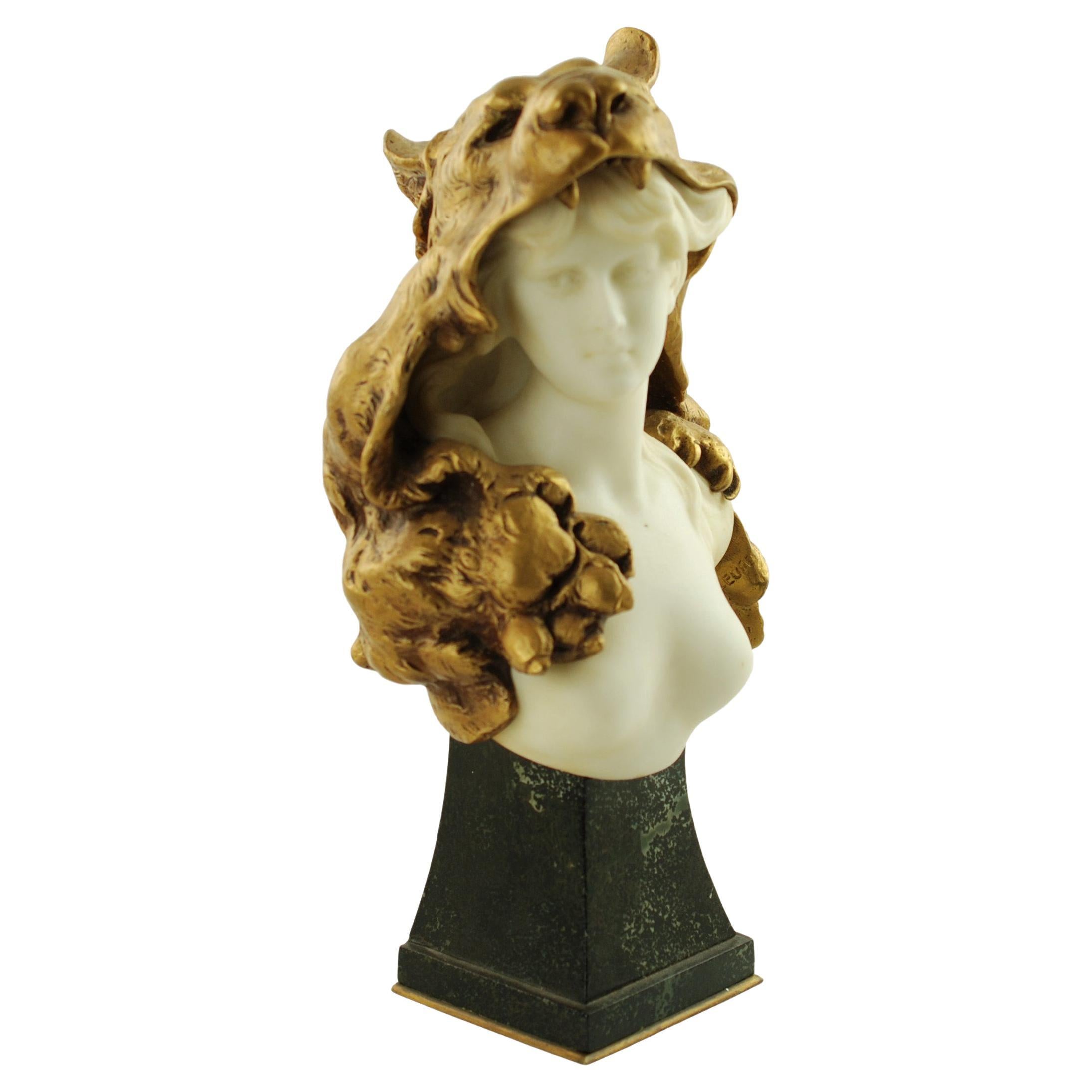 19th Century Louis-Robert Carrier-Belleuse Marble and Bronze Bust of Omphale For Sale