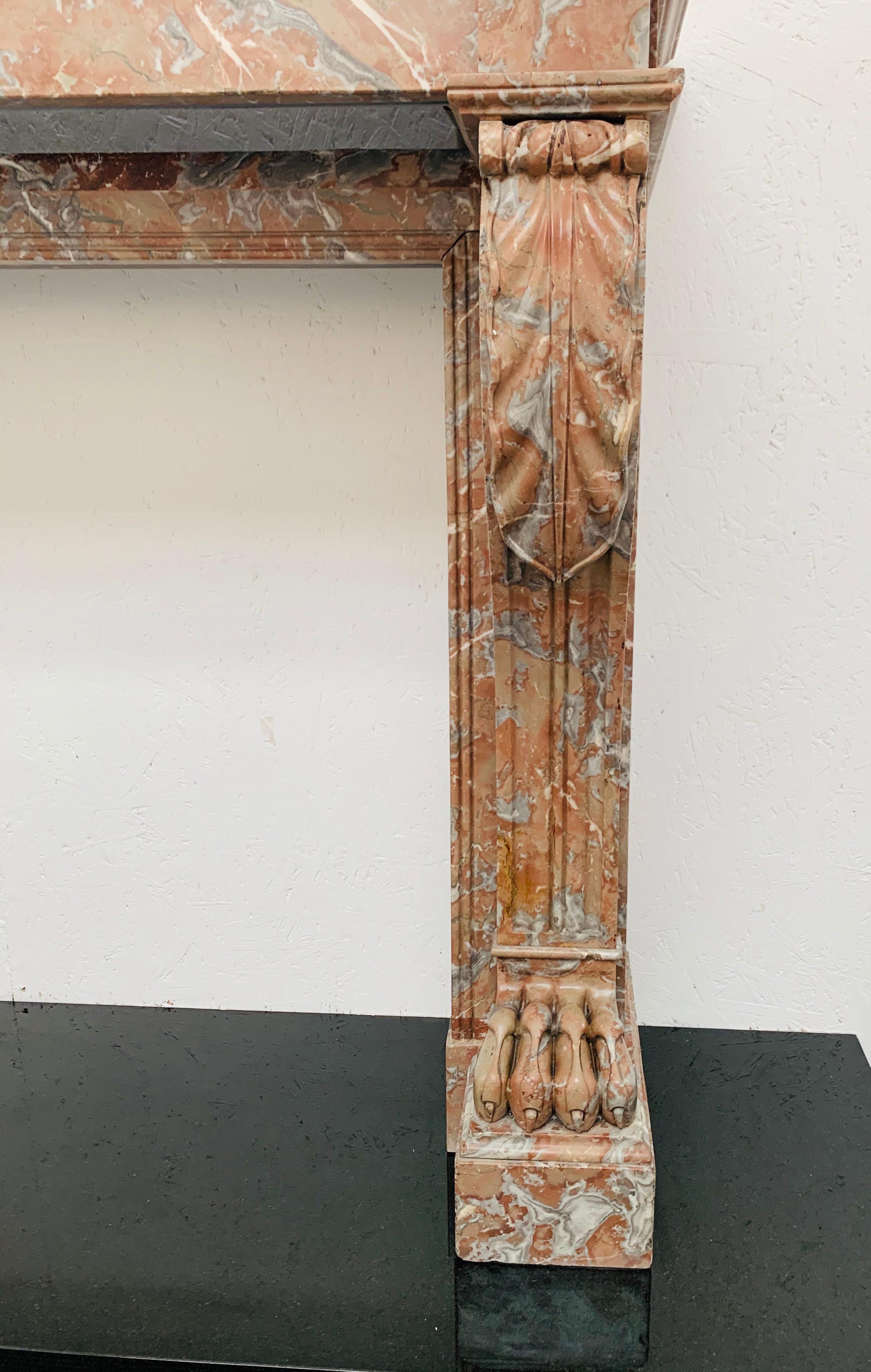 Hand-Carved 19th Century Louis Rouge Marble Mantlepiece