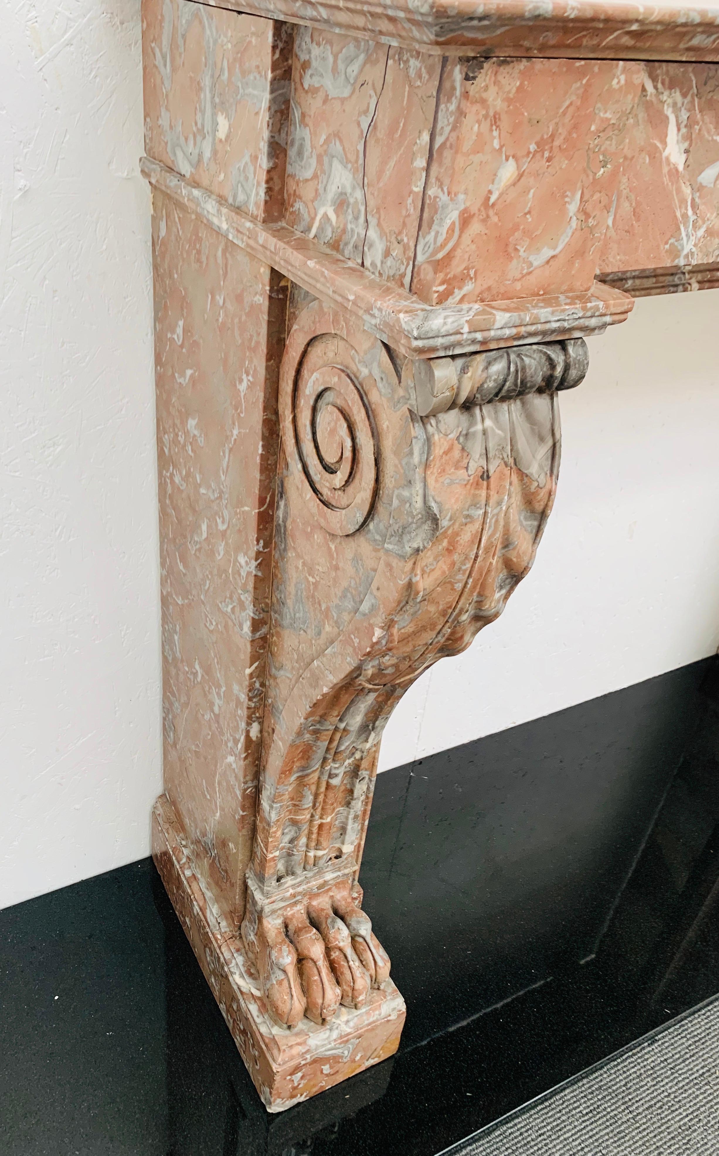19th Century Louis Rouge Marble Mantlepiece For Sale 1