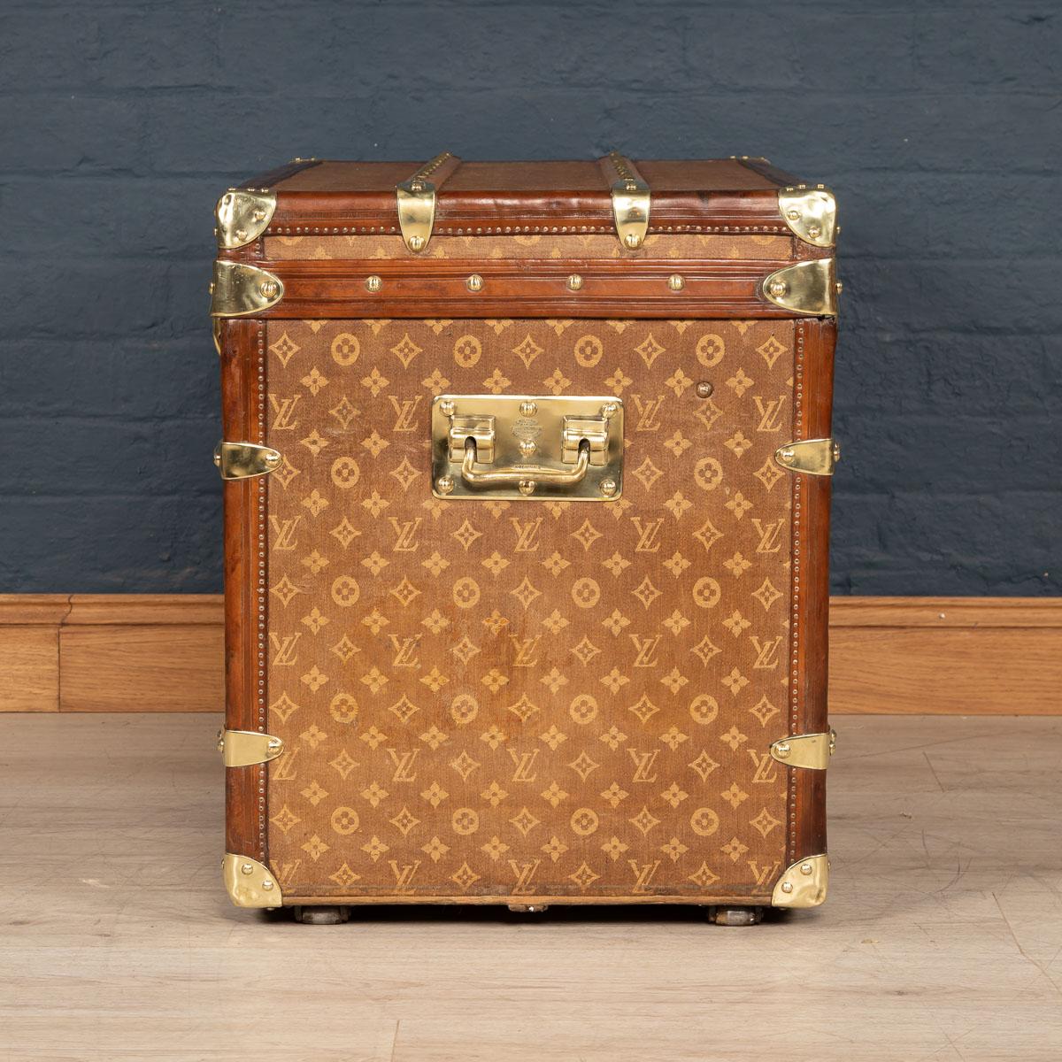 A stunning Louis Vuitton hat trunk in woven monogrammed canvas with leather and brass trim, France, circa 1896. This trunk is a must have item for any elite traveller harking back to times of passenger ships and 1st class travel of bygone eras. The