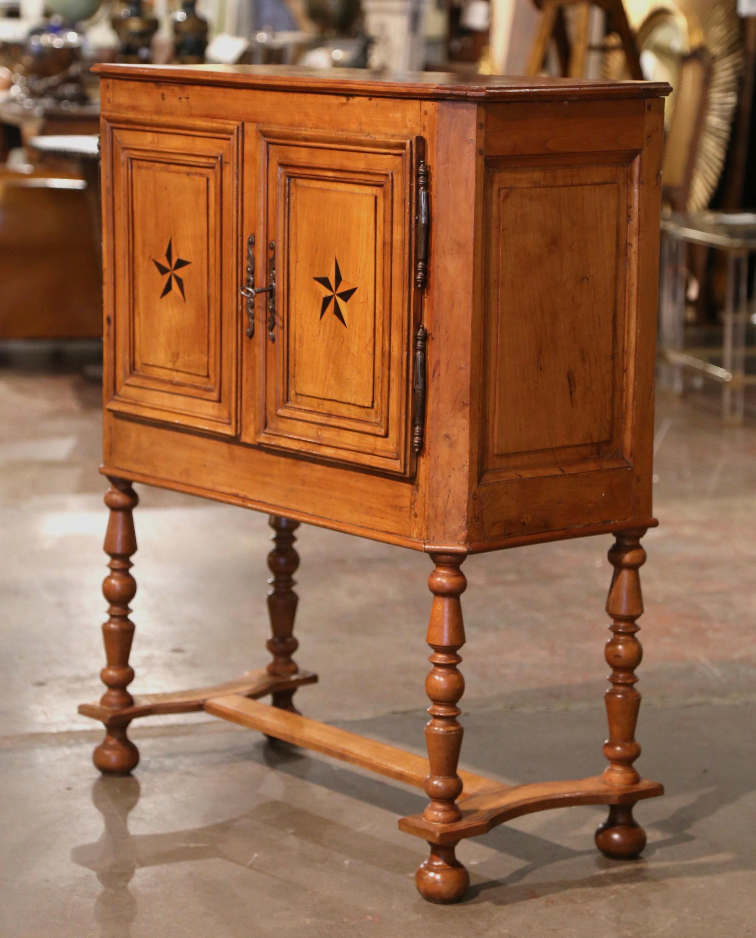 19th Century Louis XIII Carved Cherry and Oak Buffet Cabinet with Inlaid Motifs 5
