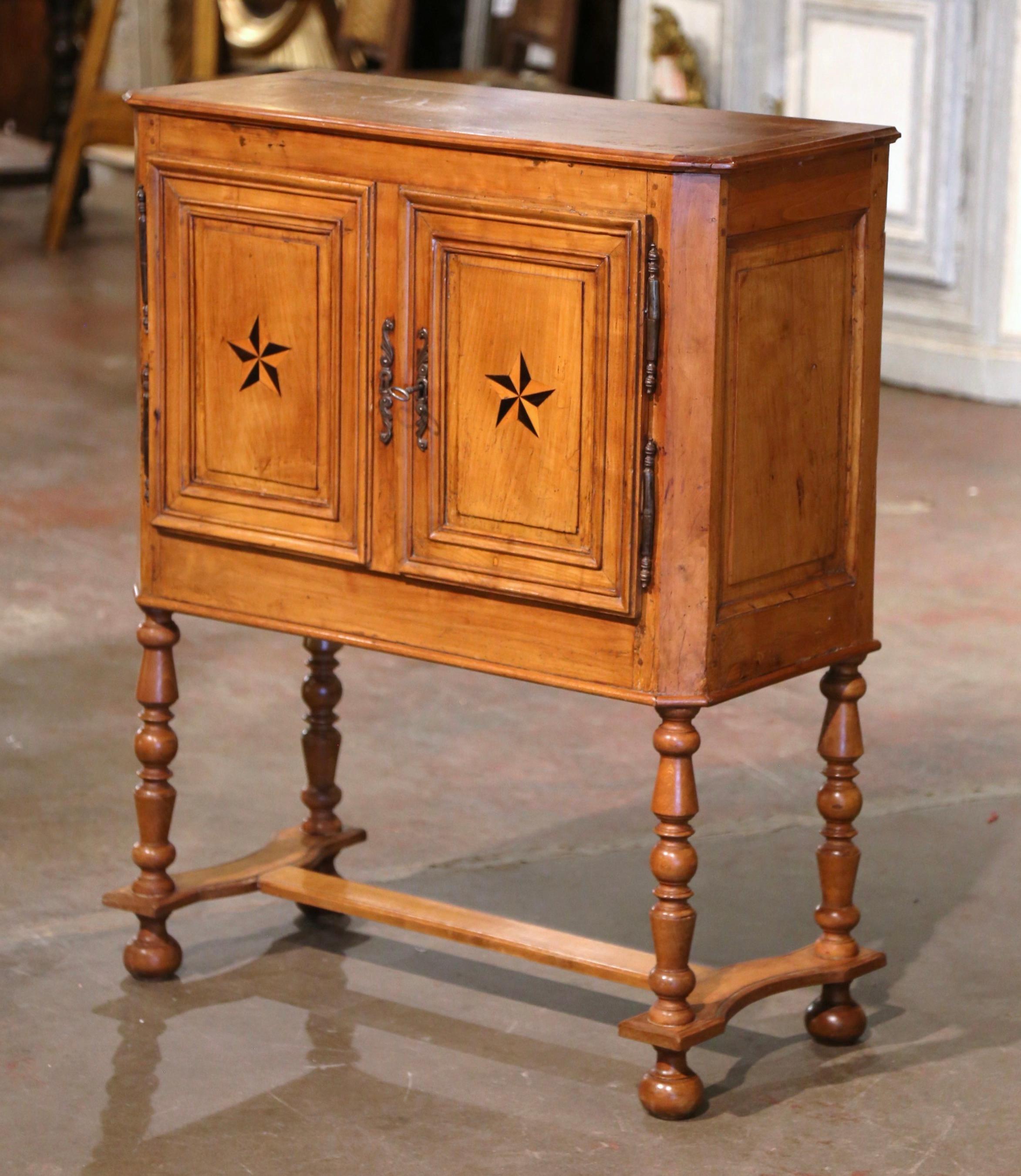 Hand-Carved 19th Century Louis XIII Carved Cherry and Oak Buffet Cabinet with Inlaid Motifs