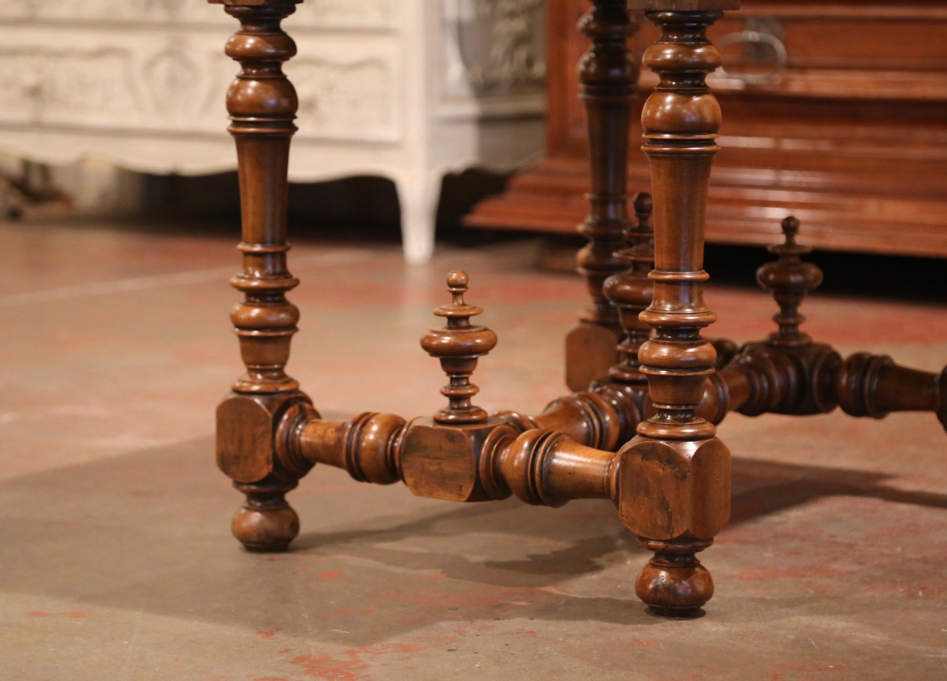 19th Century Louis XIII Carved Walnut and Pear Table with Decorative Finials 5