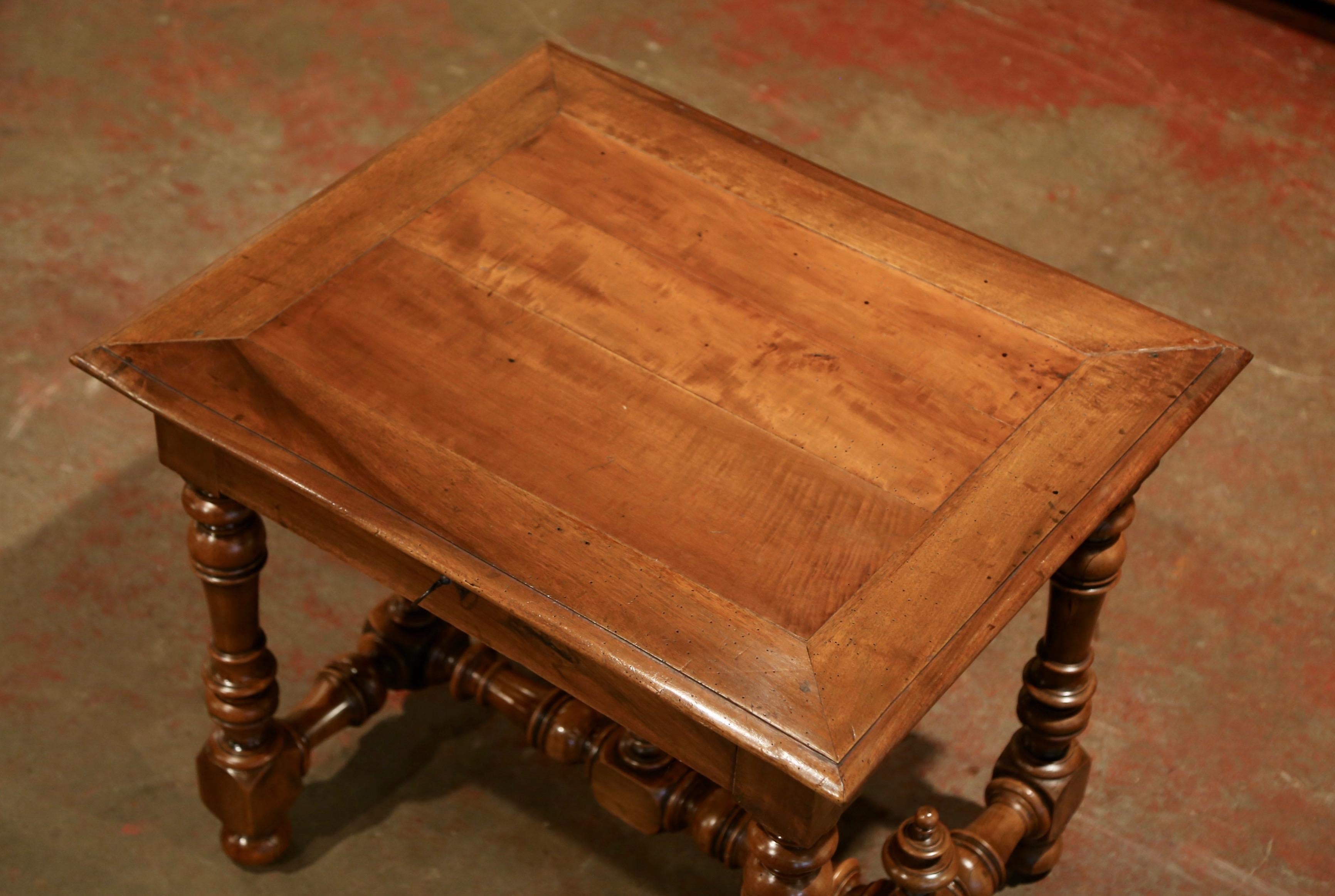Hand-Carved 19th Century Louis XIII Carved Walnut and Pear Table with Decorative Finials