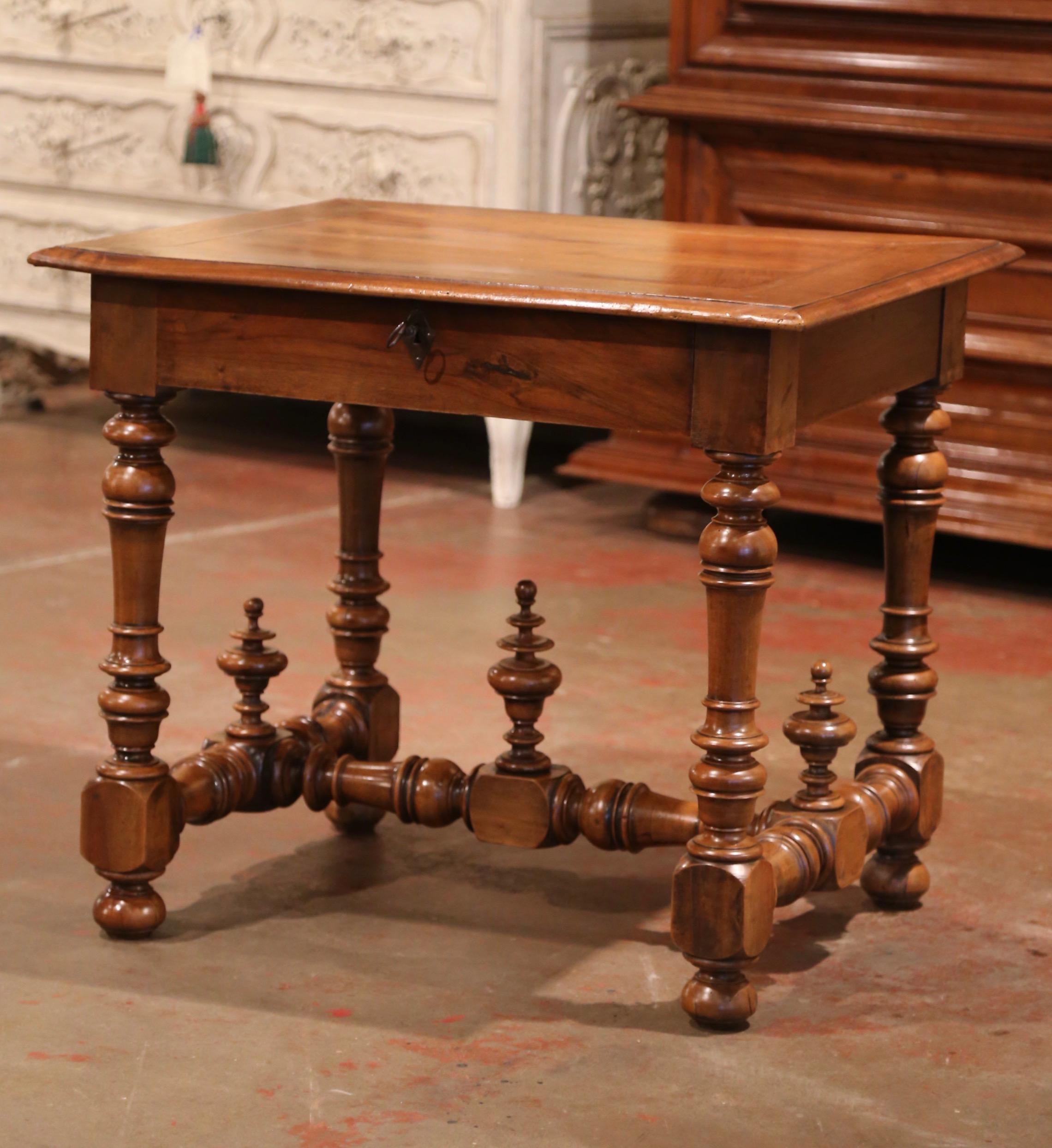 19th Century Louis XIII Carved Walnut and Pear Table with Decorative Finials 2