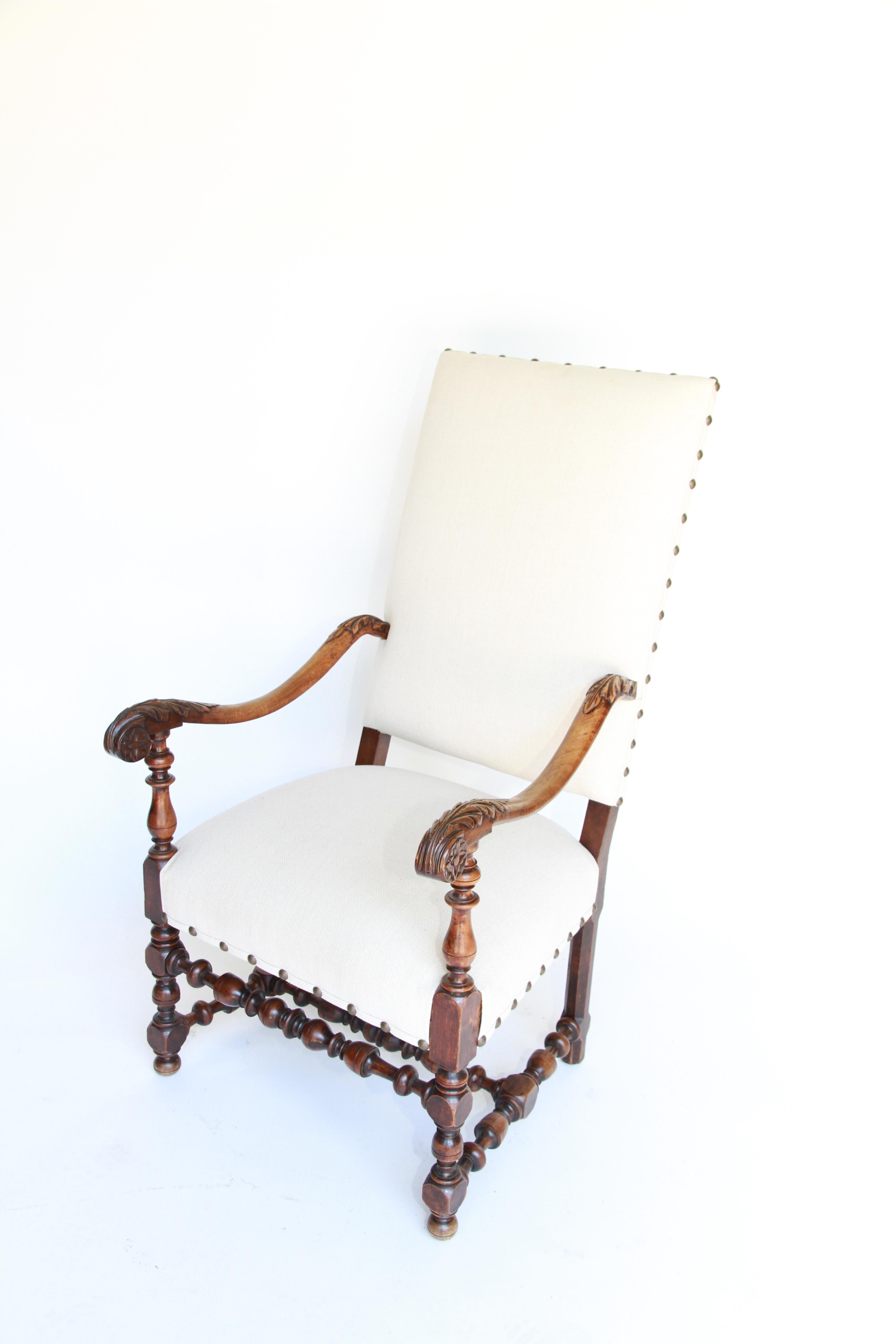 19th Century Louis XIII French Armchair, Newly Upholstered In Good Condition In Houston, TX