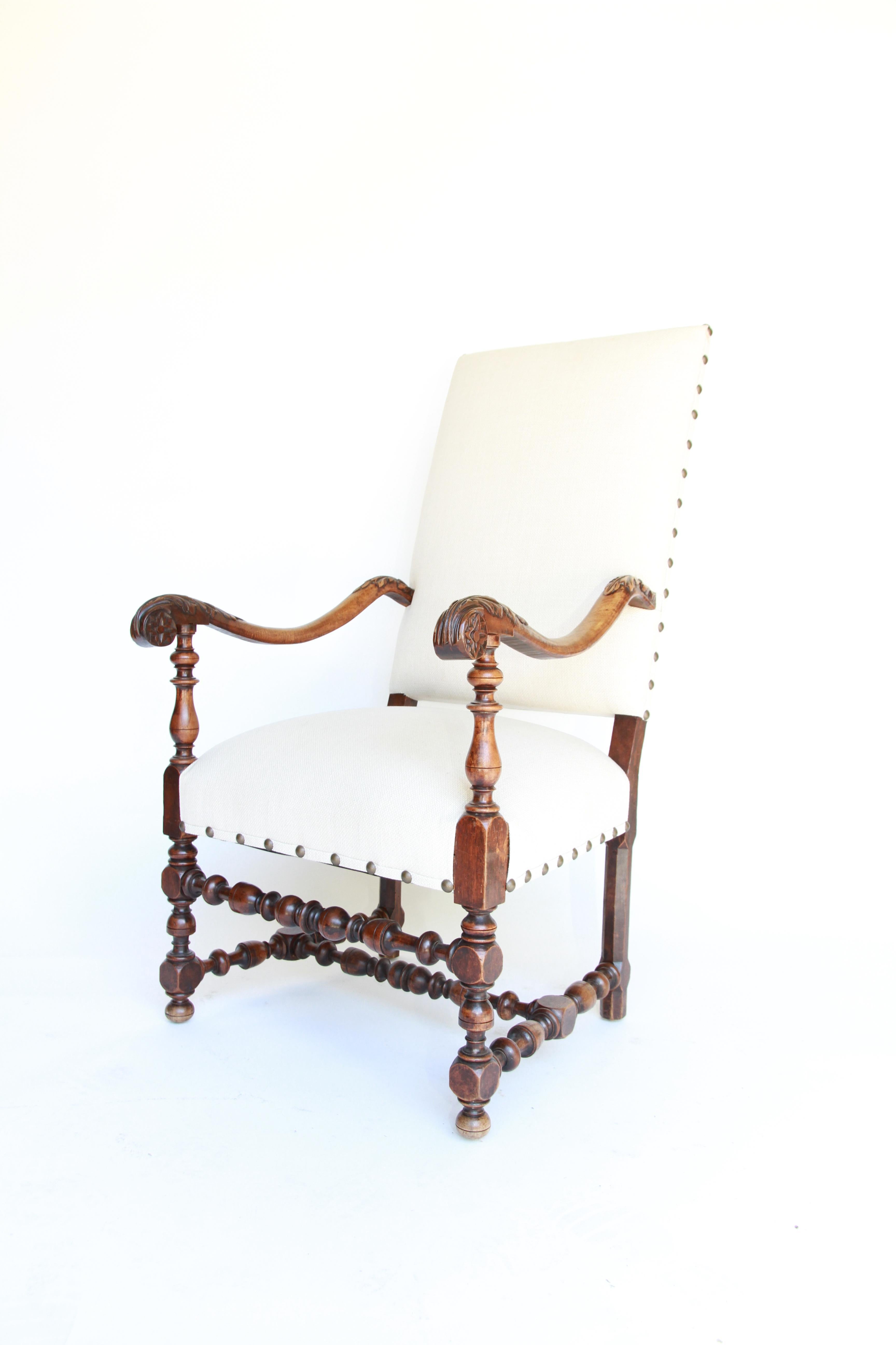 19th Century Louis XIII French Armchair, Newly Upholstered 2