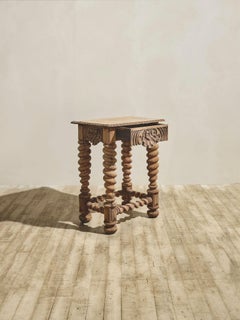 19th-Century Louis XIII French Carved Oak Side Table