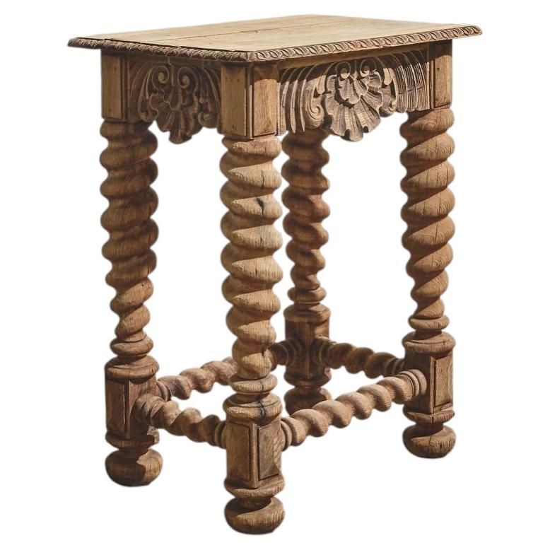 19th-Century Louis XIII French Carved Oak Side Table