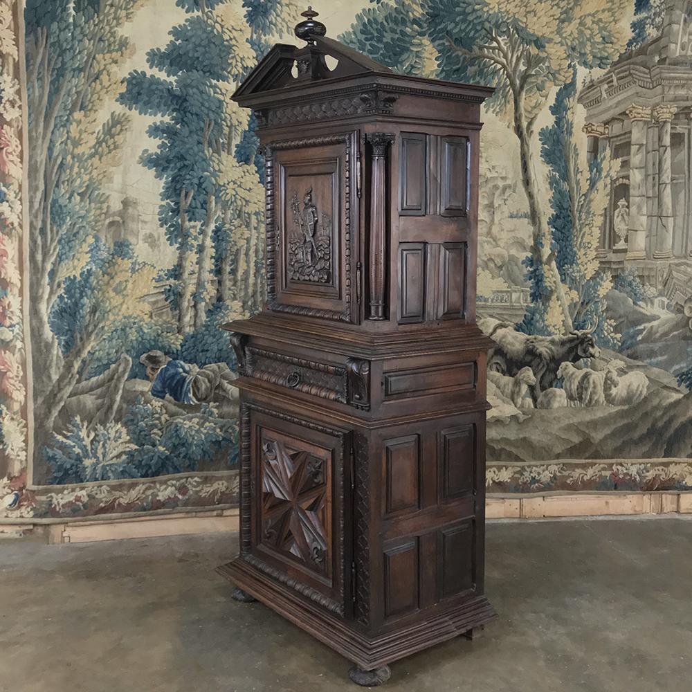 Hand-Carved 19th Century Louis XIII French Walnut Two-Tiered Cabinet