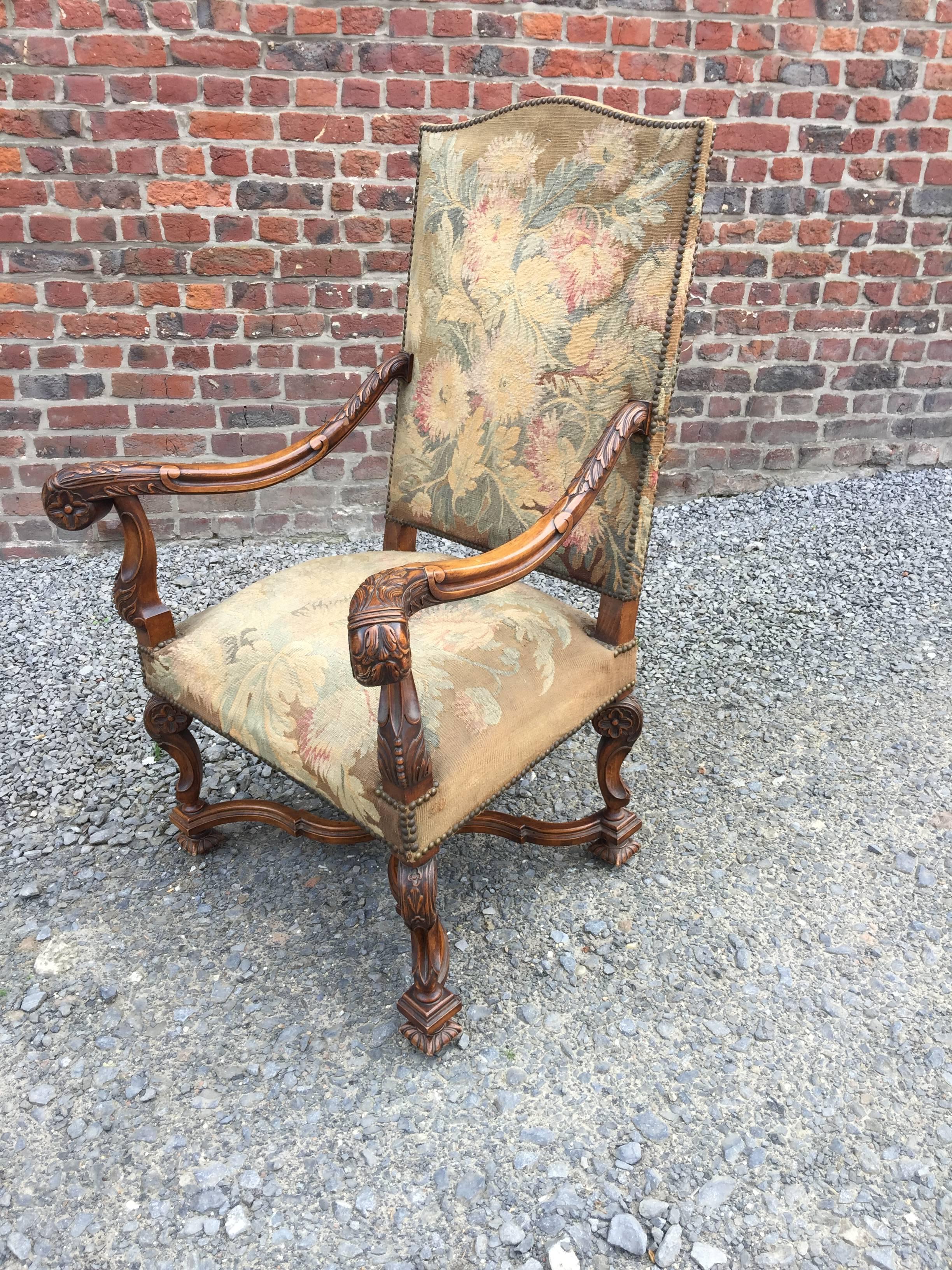 French 19th Century Louis XIII Style  Throne Armchair For Sale