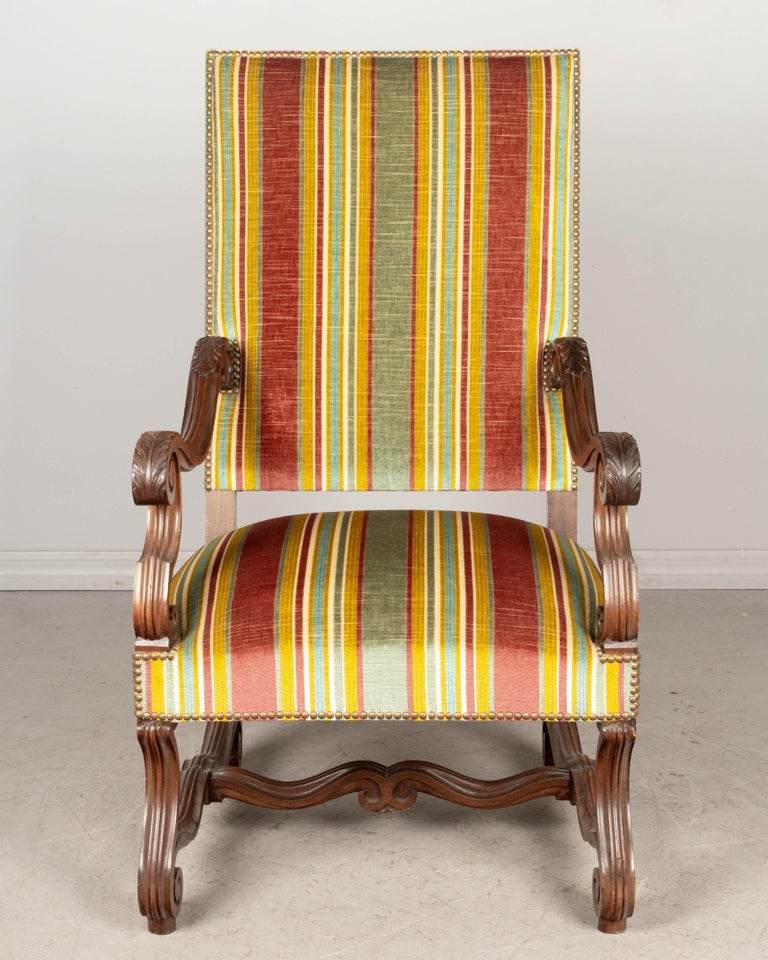 19th Century Louis XIII Style French Armchair and Ottoman For Sale at