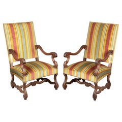 19th Century Louis XIII Style French Armchairs, Pair