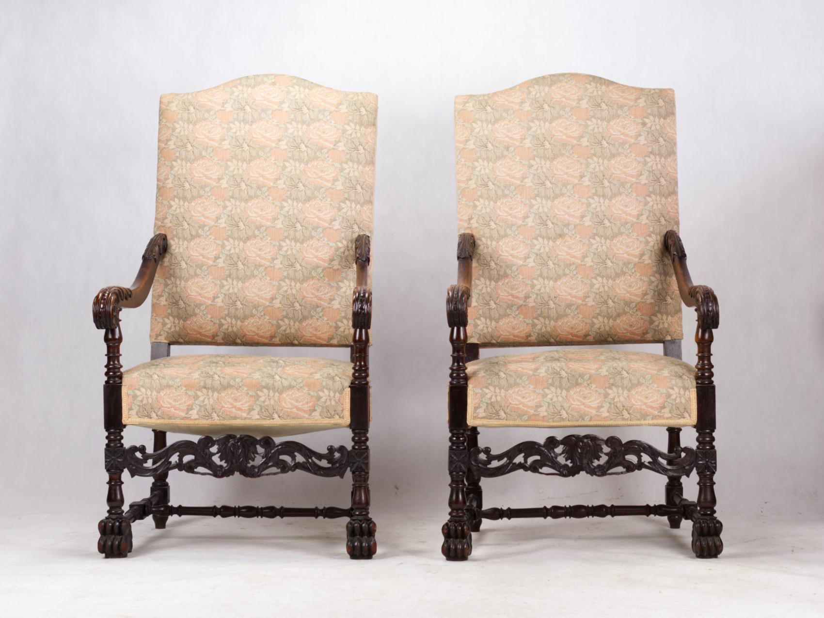 19th Century Louis XIII Style Salon Suite, Armchairs and Sofa For Sale 4