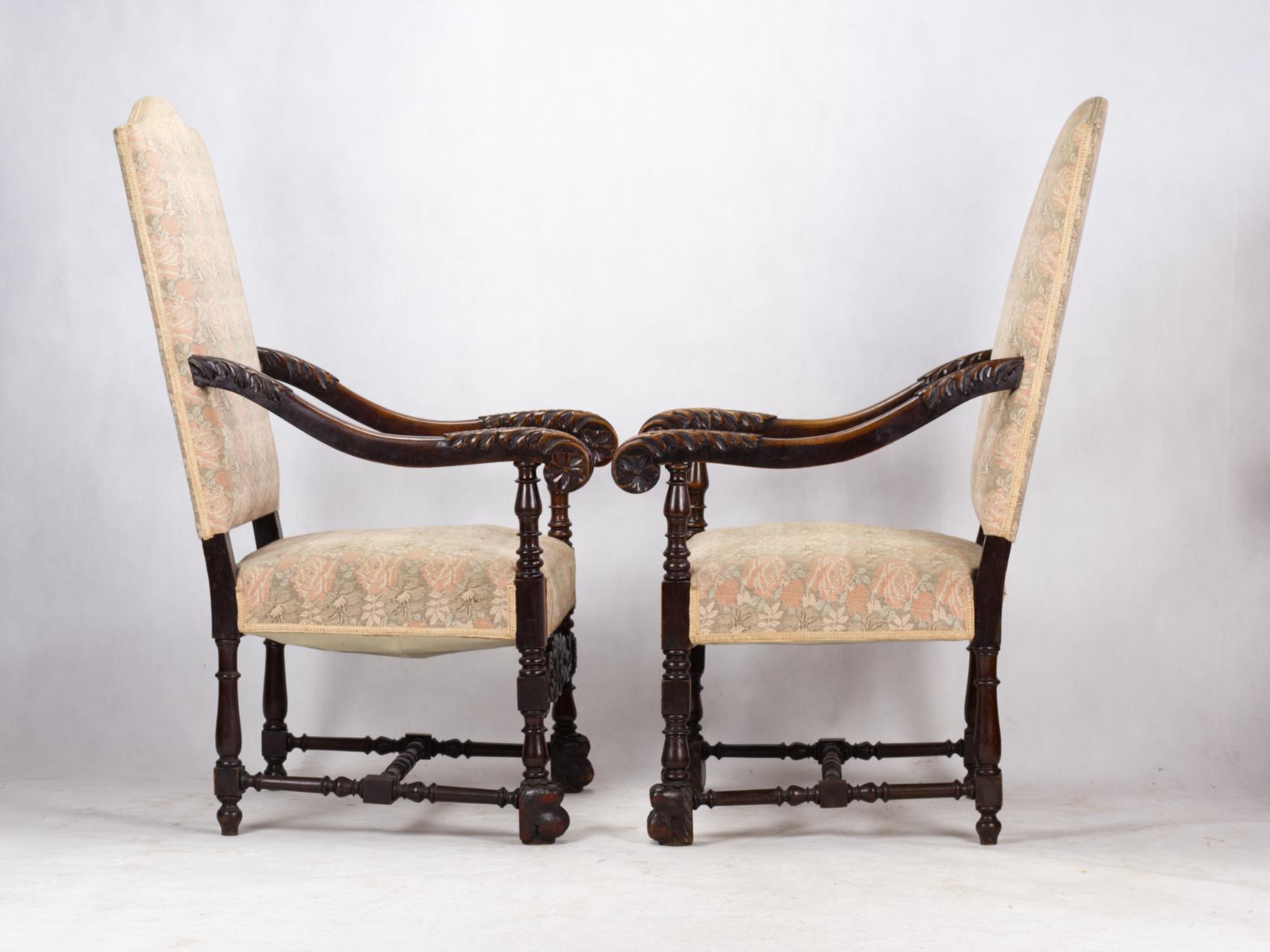 19th Century Louis XIII Style Salon Suite, Armchairs and Sofa For Sale 6