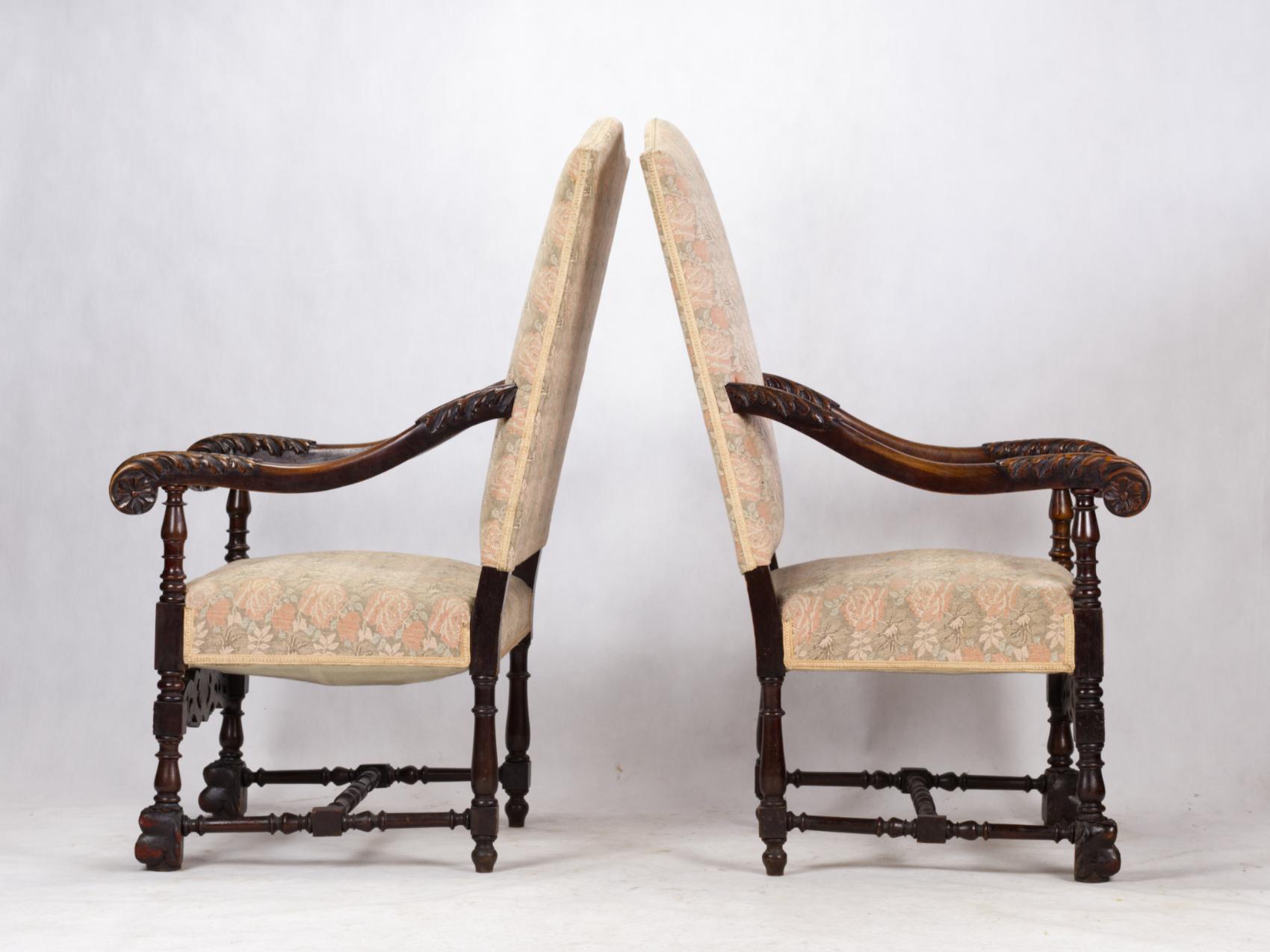 19th Century Louis XIII Style Salon Suite, Armchairs and Sofa For Sale 9