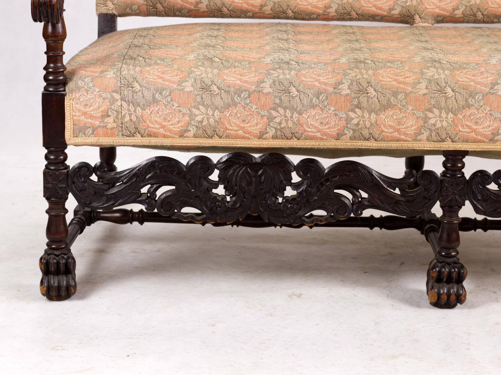 Hand-Carved 19th Century Louis XIII Style Salon Suite, Armchairs and Sofa For Sale