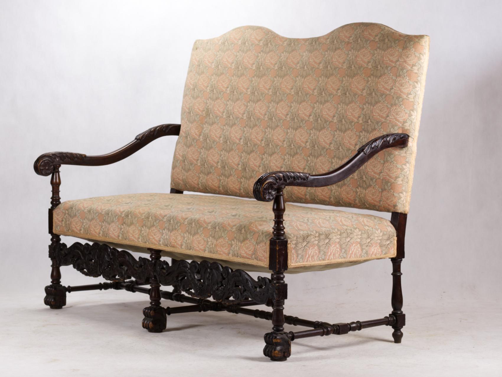 Salon-Suite, Sessel und Sofa im Louis-XIII-Stil des 19. Jahrhunderts (Handgeschnitzt) im Angebot