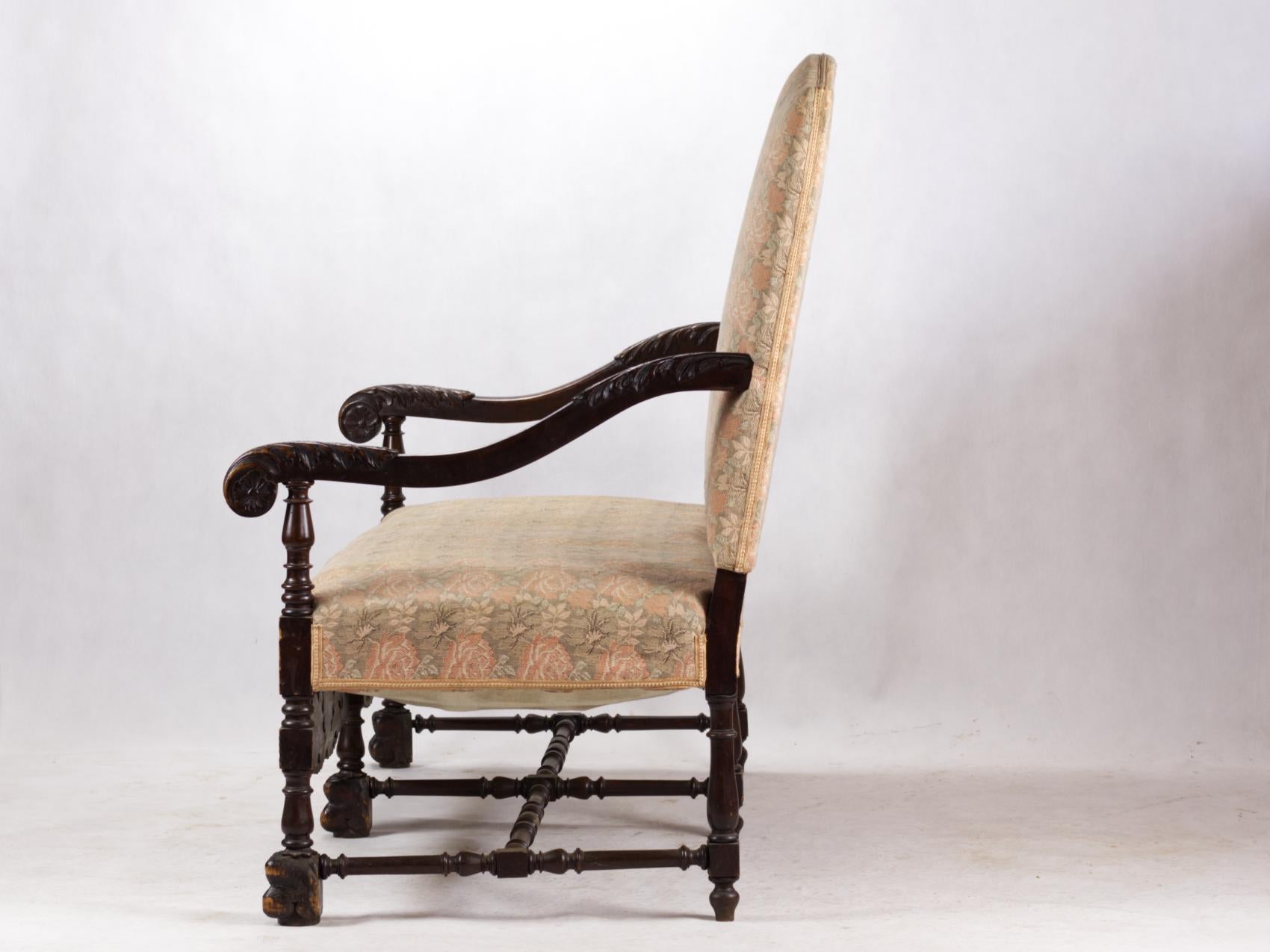Oak 19th Century Louis XIII Style Salon Suite, Armchairs and Sofa For Sale